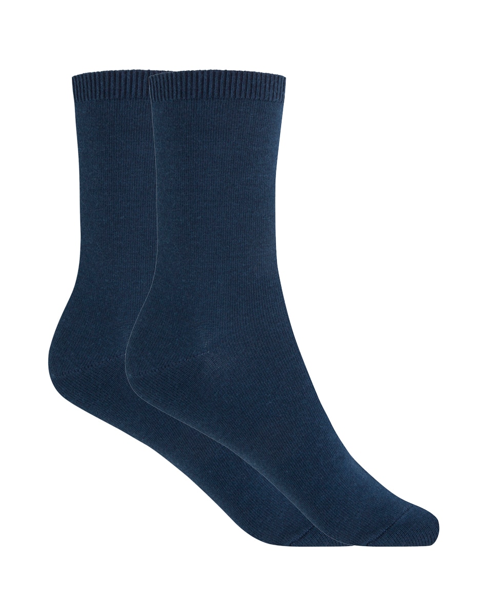 Pack de 2 pares de calcetines en bambú liso - Punto Blanco - Azul marino Azul marino-1