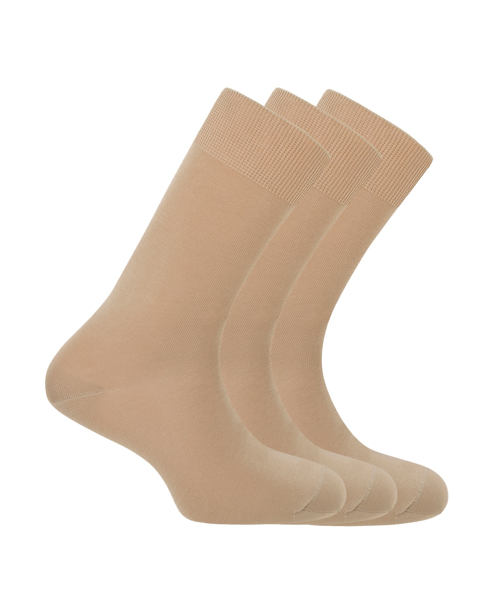 Imagen 1 de Pack de 3 pares de calcetines cortos de algodón mercerizado de hombre lisos Beige