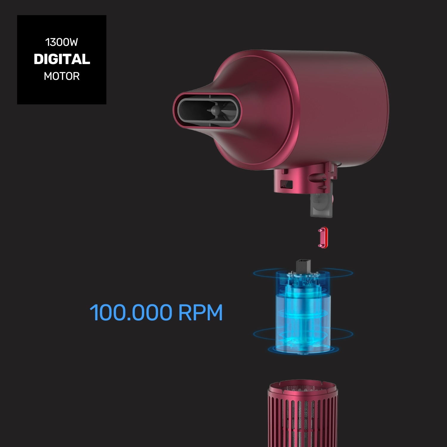 Secador de pelo inteligente Taurus Digital Force AI con protección del cuero cabelludo - Granate Granate-2