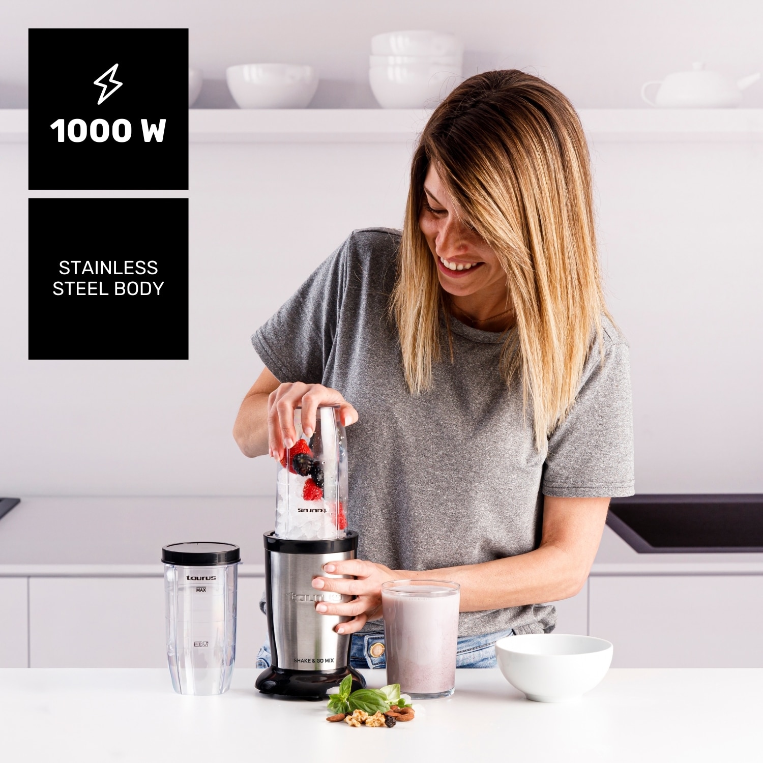 Batidora portátil Taurus Shake & Go Mix 2 vasos 500ml 1000W - Negro Negro-2