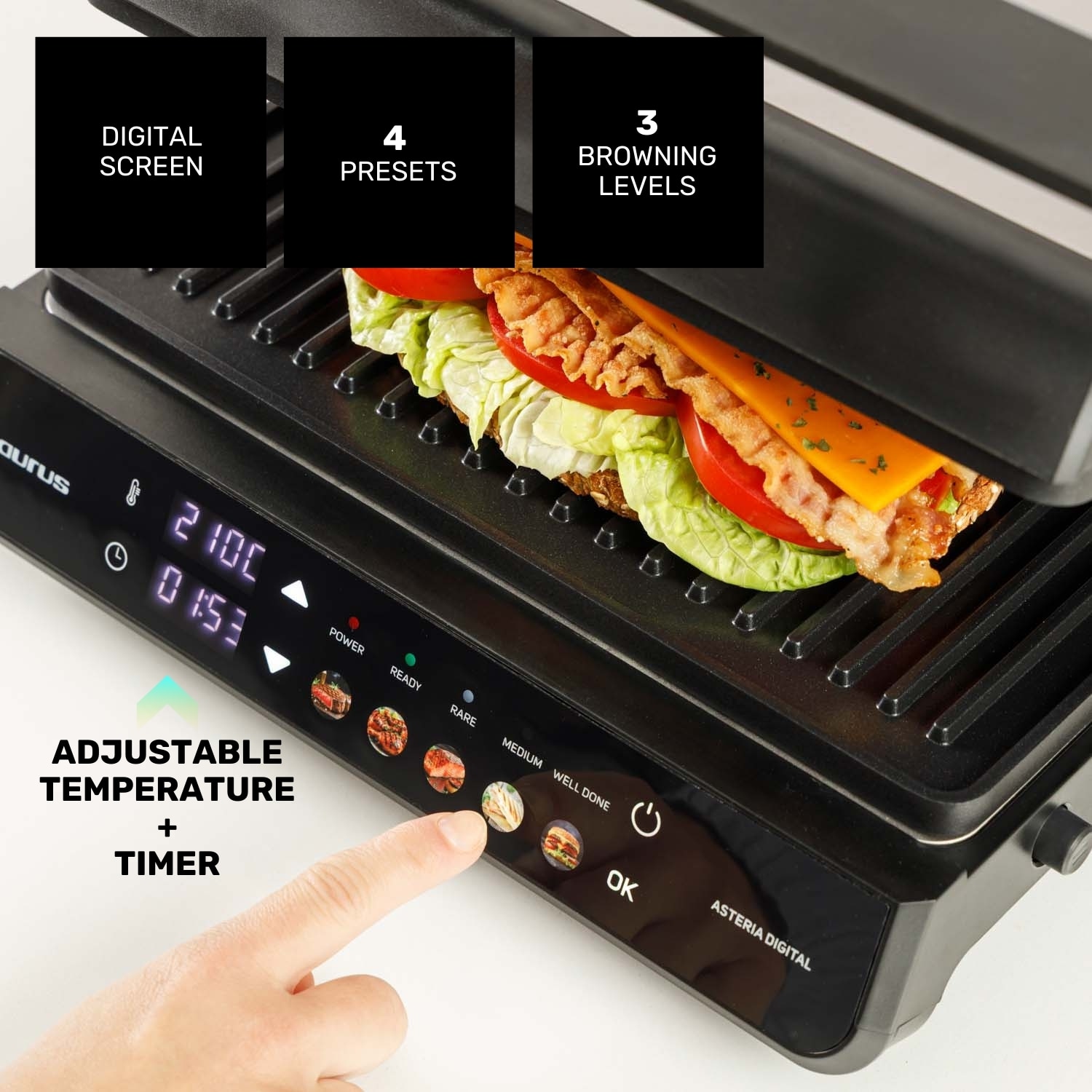 Grill Taurus Asteria Digital 5 programas 2000W - Negro Negro-4