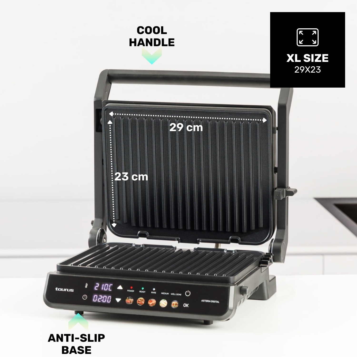 Grill Taurus Asteria Digital 5 programas 2000W - Negro Negro-6