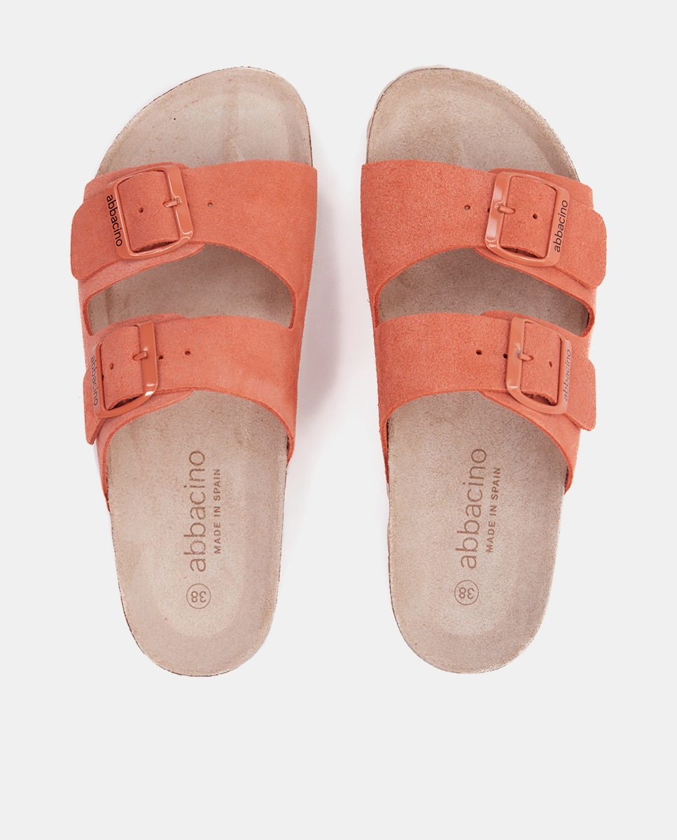 Sandalia plana de mujer de serraje combinado en - Abbacino - Naranja Naranja-6