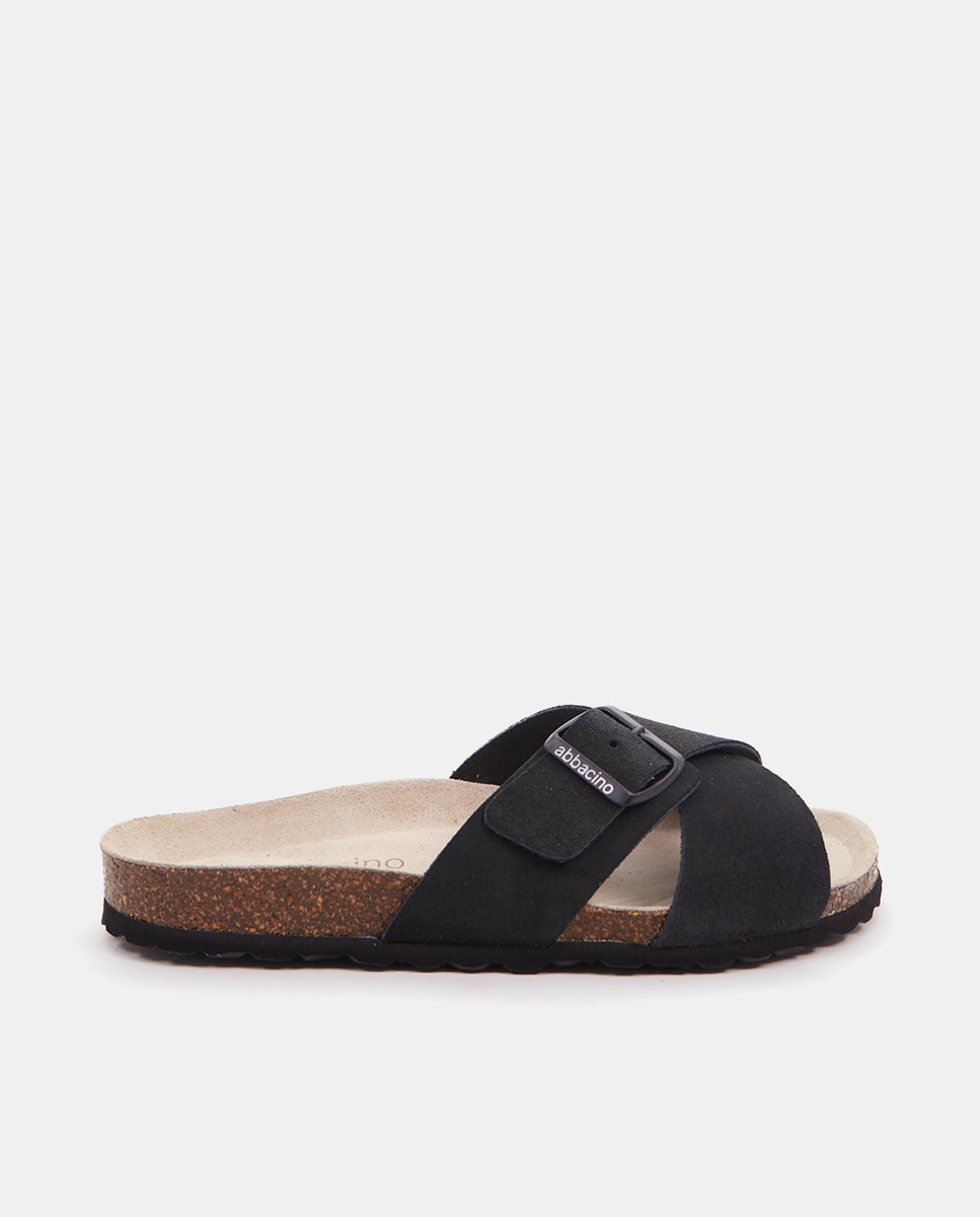 Imagen 0 de Sandalias planas de mujer cruzadas con hebilla Negro