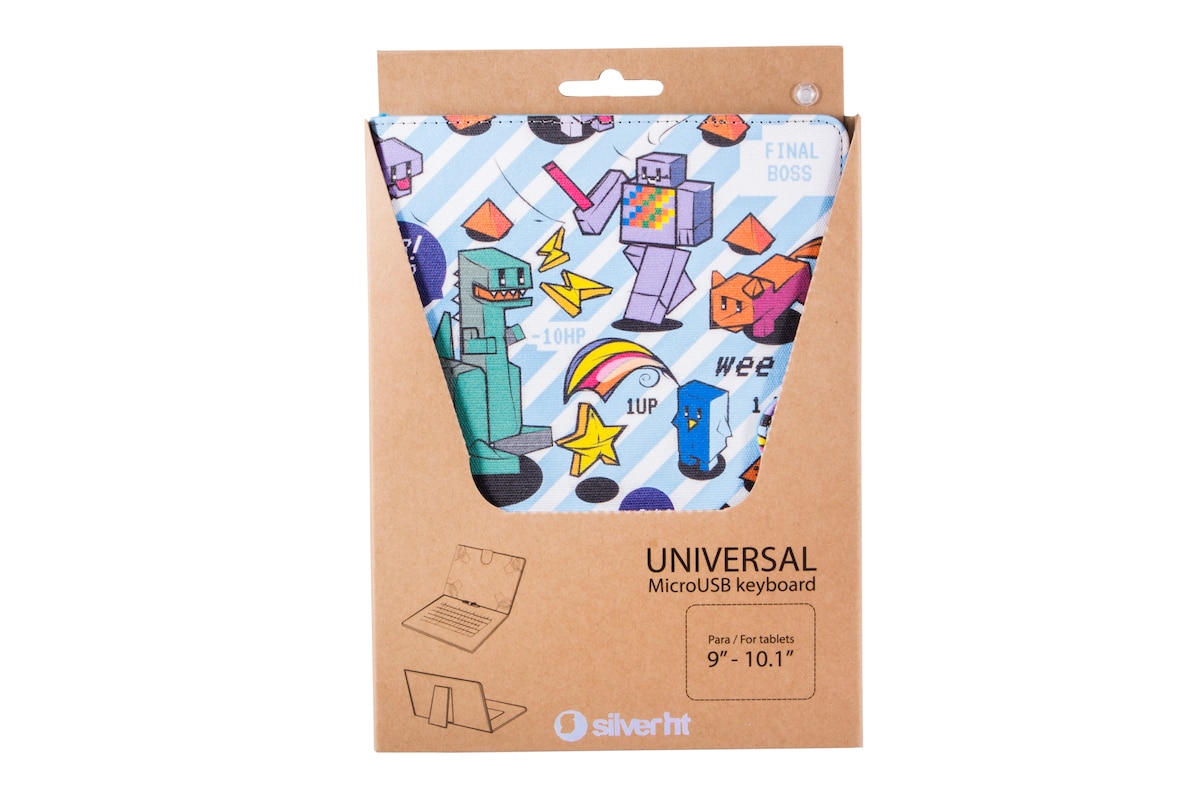 Funda Universal Silver HT Pixel Gamer estampada para tablets de 9 a 10.4 Azul-4