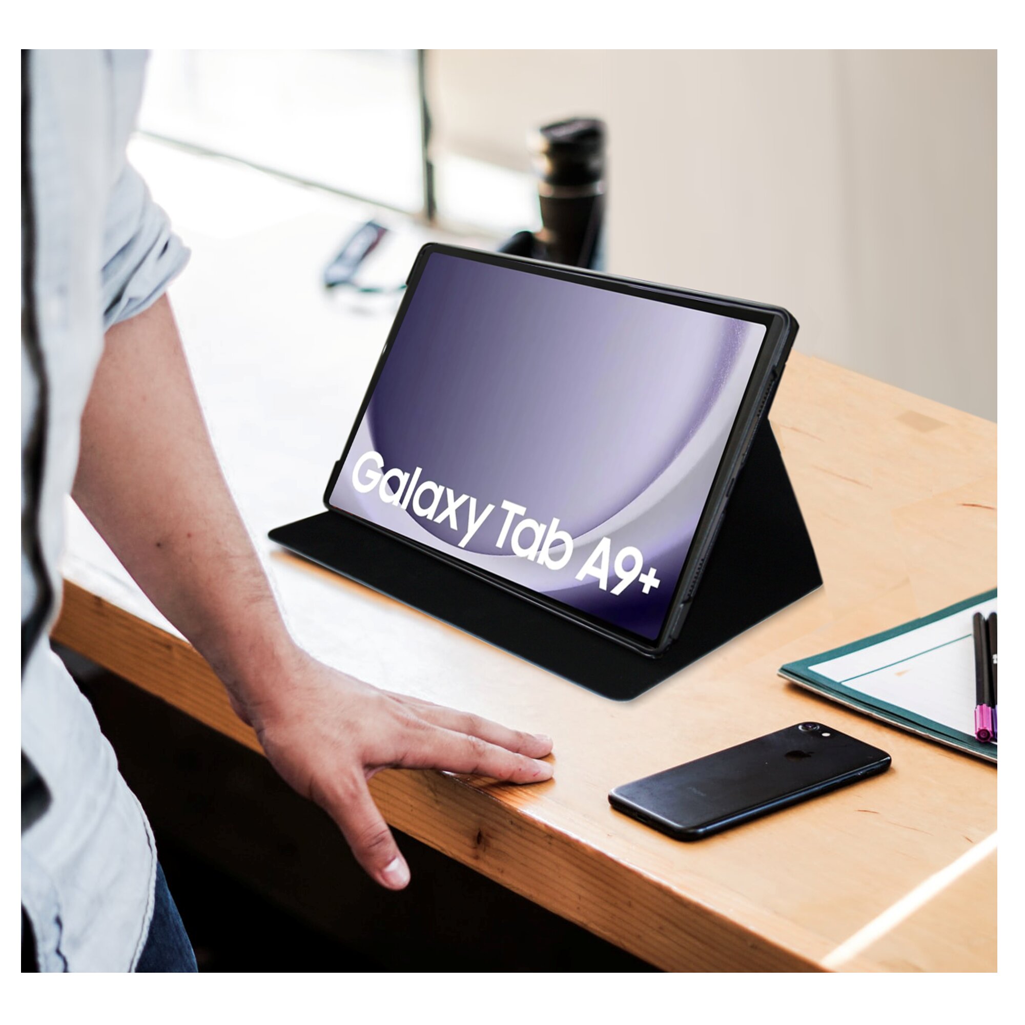Funda tablet Silver HT para Samsung Tab A9 de 8,7 Pulgadas Wave Black con función Soporte - Negro Negro-5