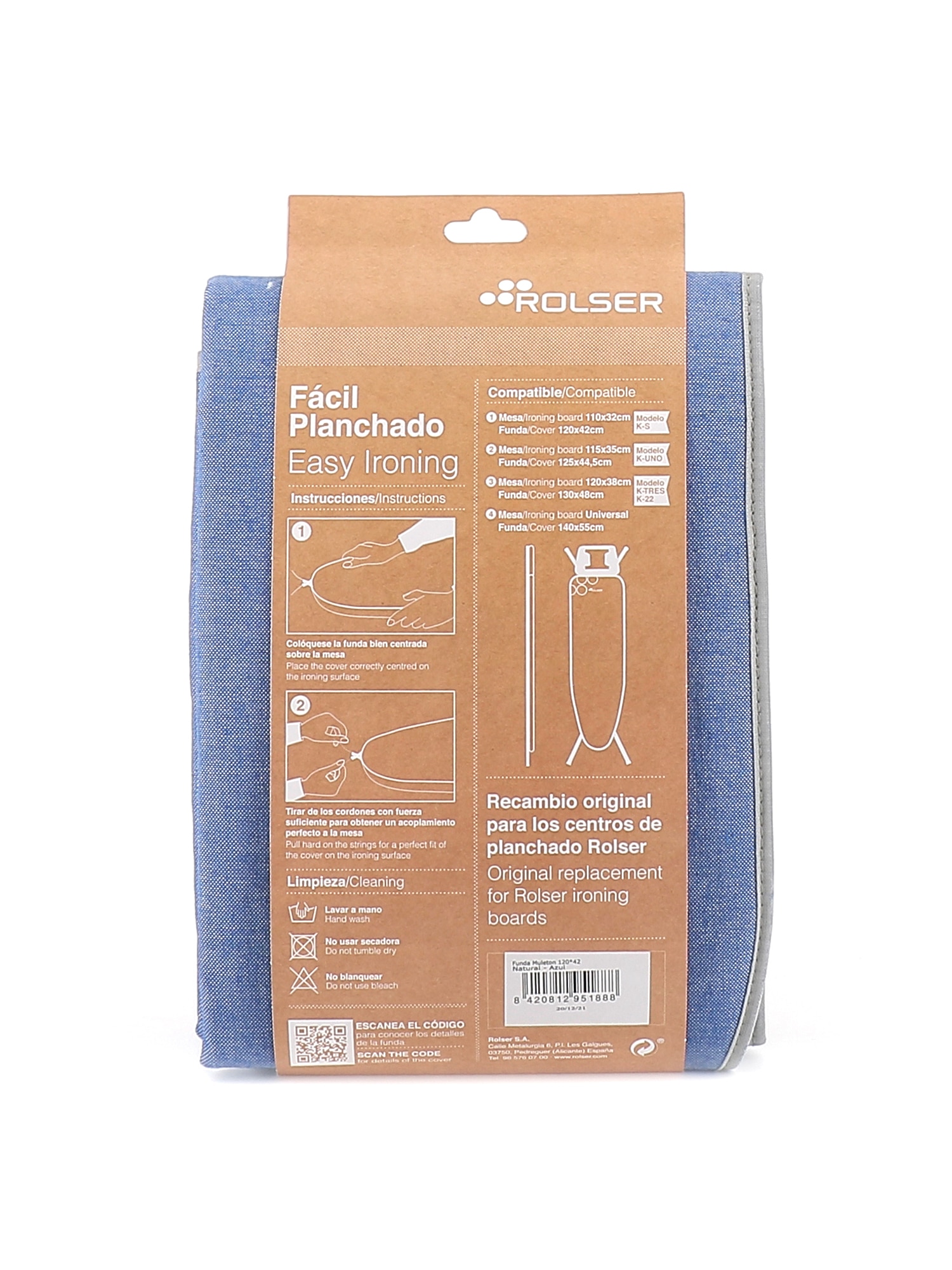 Imagen 2 de Funda tabla de planchar Muleton universal 140 x 55 Rolser - Azul Azul