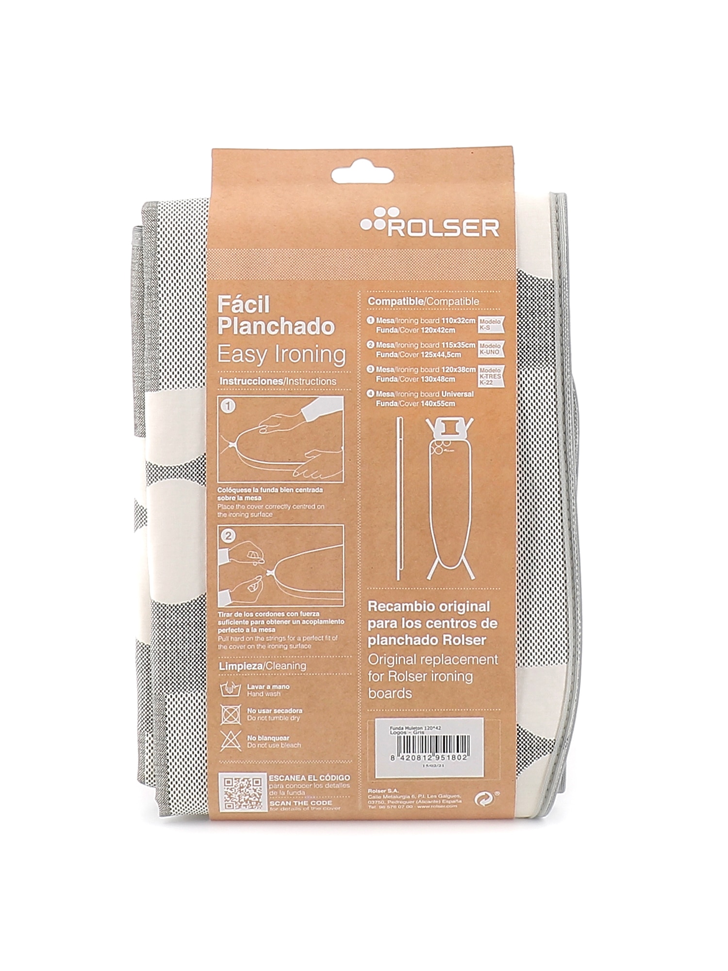 Imagen 3 de Funda tabla de planchar Muleton 125 x 44 Rolser - Gris Gris