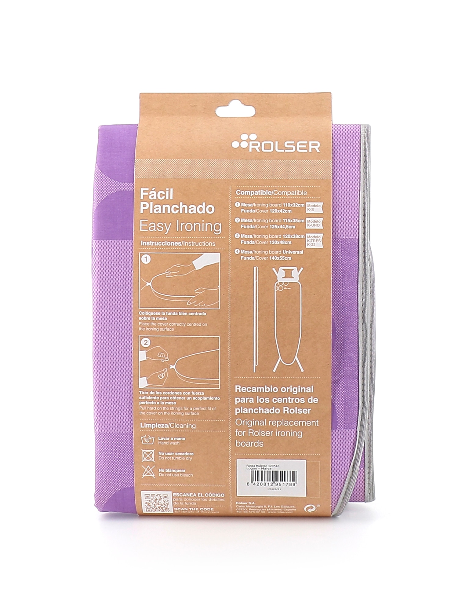 Funda tabla de planchar Muleton 130 x 48 Rolser - Malva Malva-2