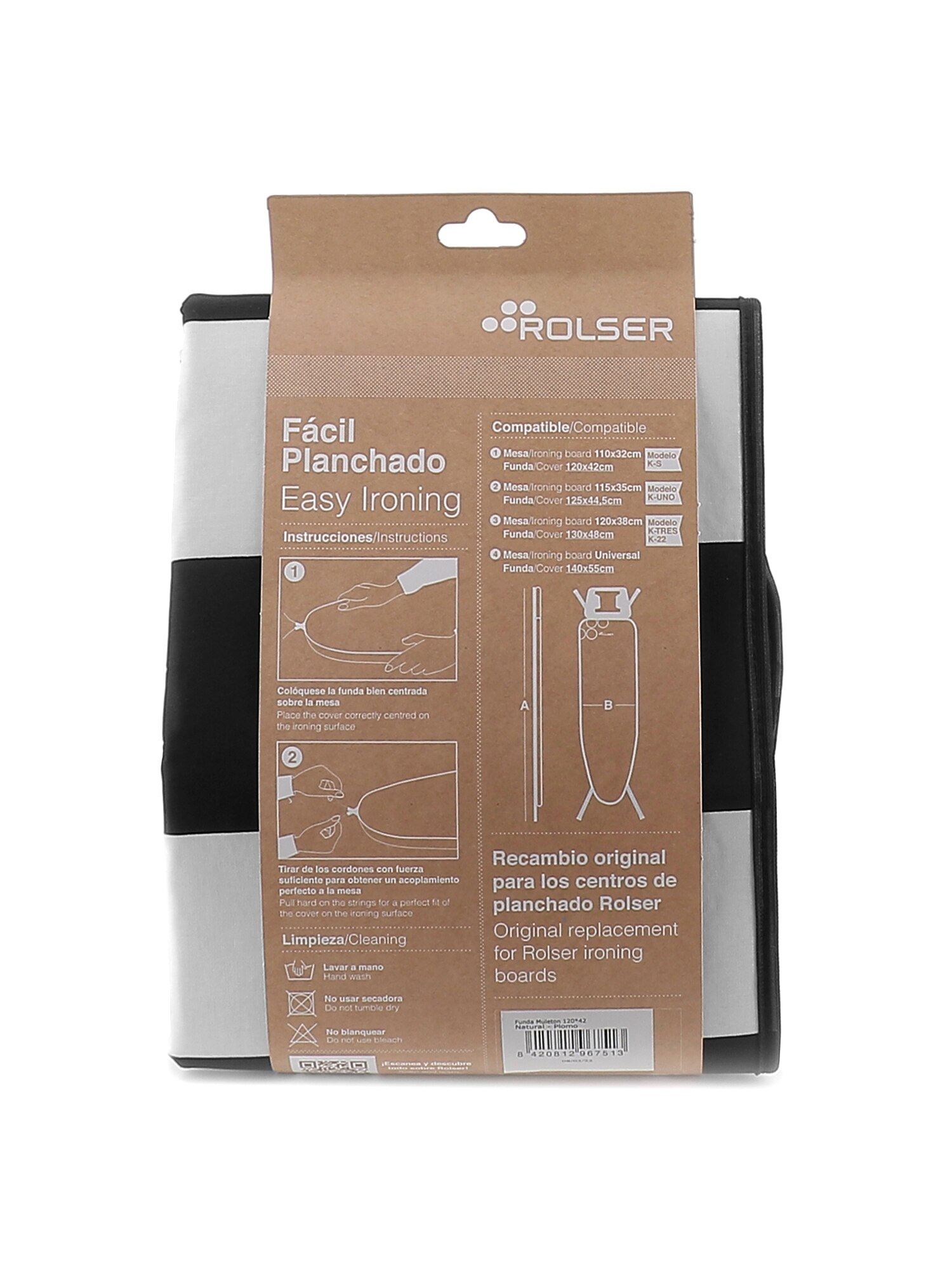 Funda tabla de planchar Muleton 130 x 48 Rolser - Gris Gris-2