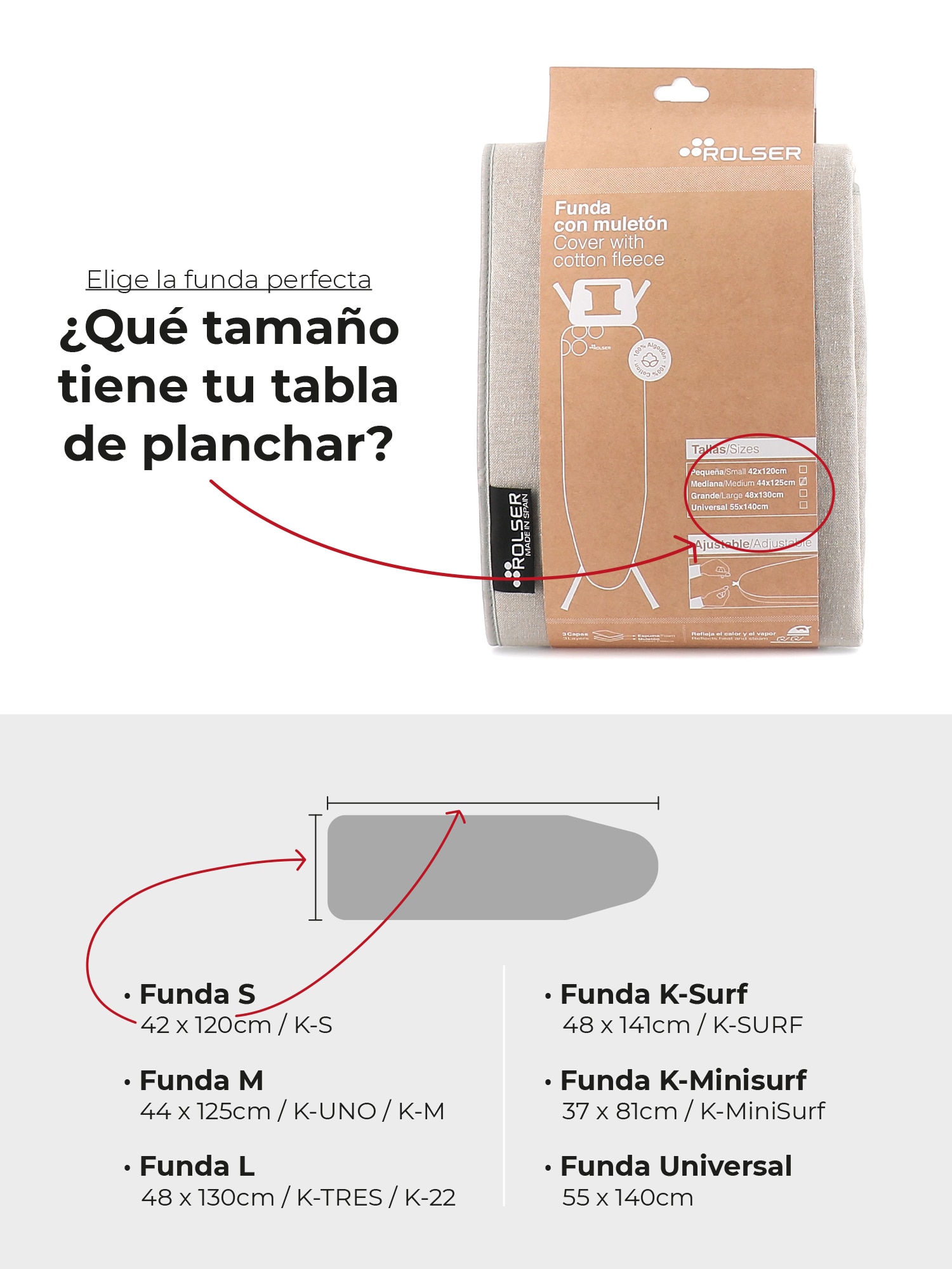 Funda tabla de planchar Muleton 130 x 48 Rolser - Gris Gris-3