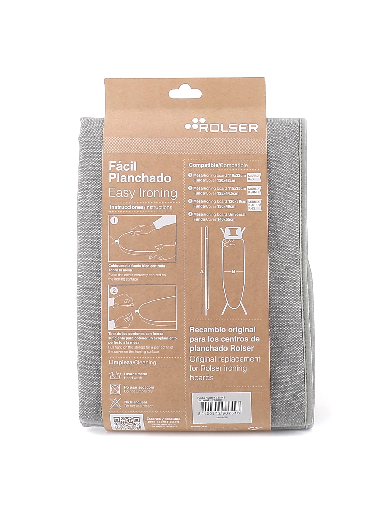 Imagen 2 de Funda tabla de planchar Muleton universal 140 x 55 Rolser - Gris Gris