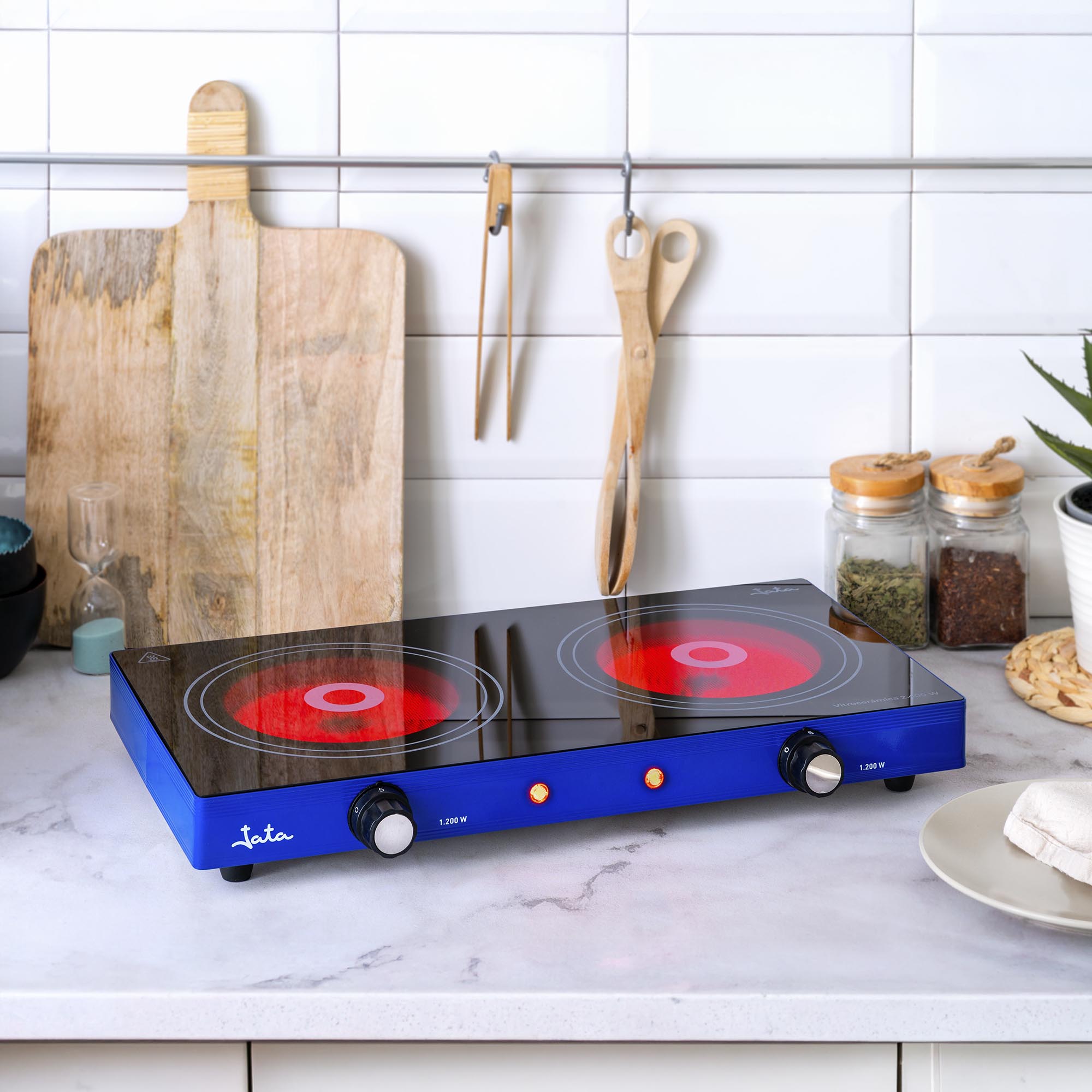 Cocina eléctrica vitrocerámica Jata V142 de 2 placas - Azul Azul-2