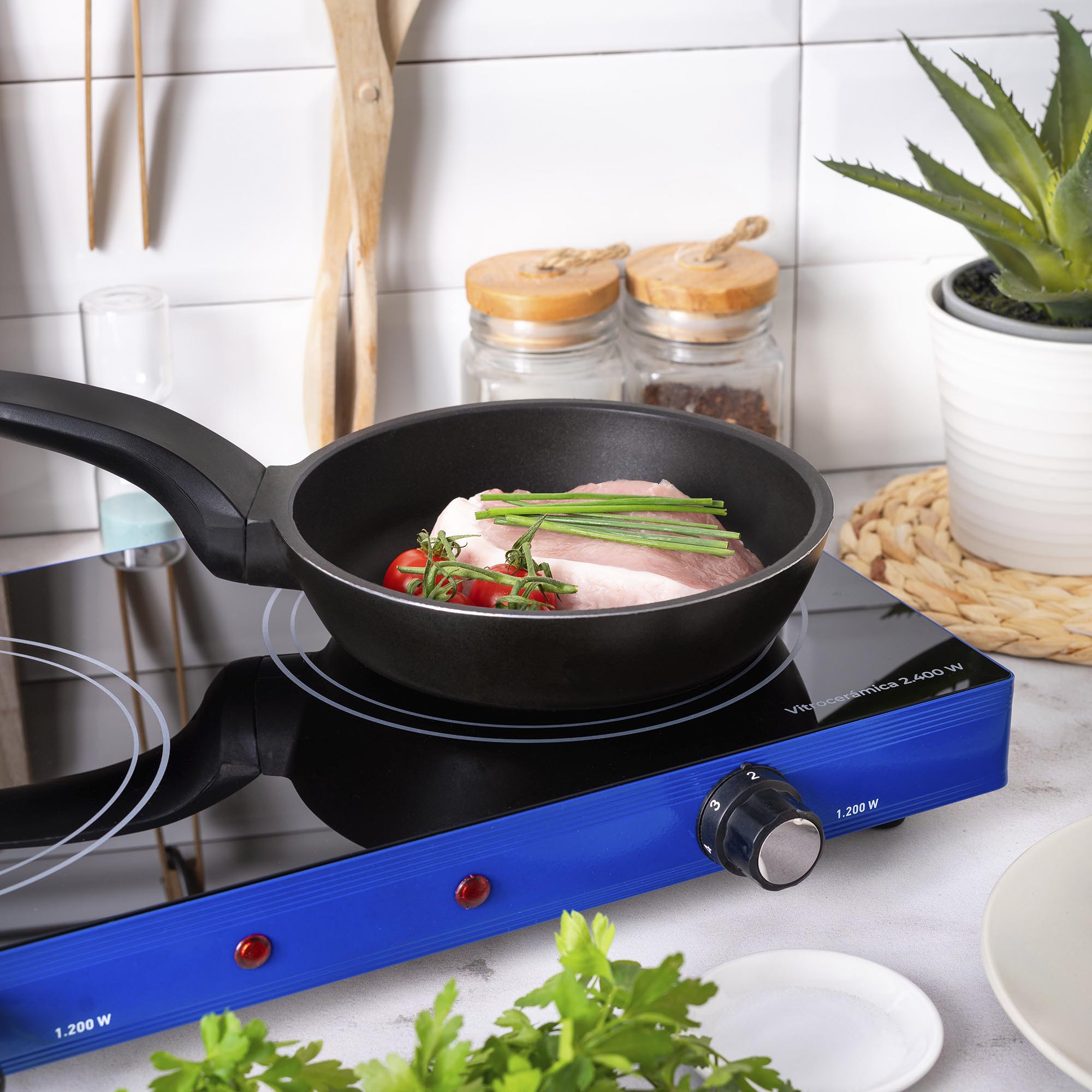 Cocina eléctrica vitrocerámica Jata V142 de 2 placas - Azul Azul-4