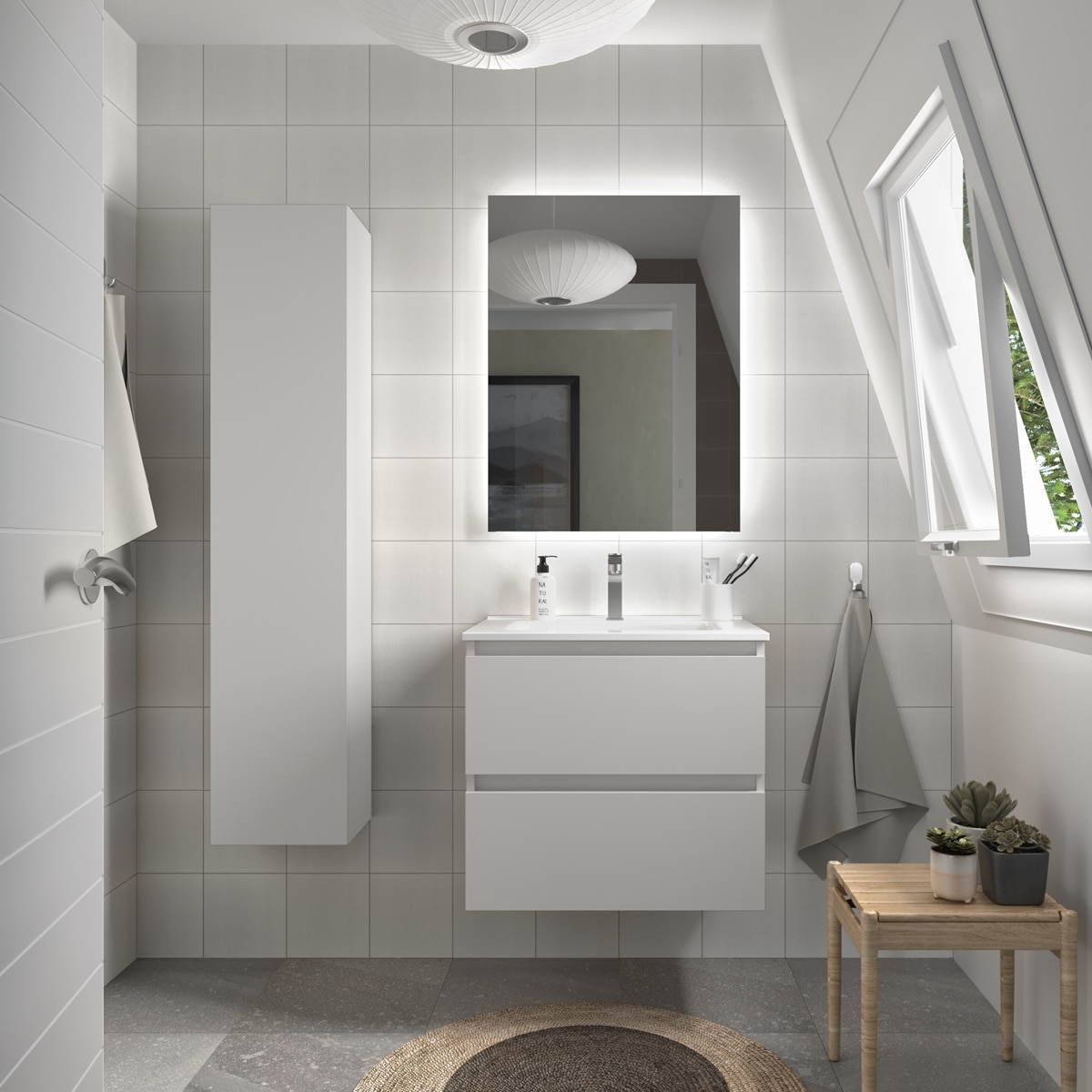 Imagen 0 de Mueble de baño con 2 cajones y lavabo de porcelana Bequia Salgar Roble