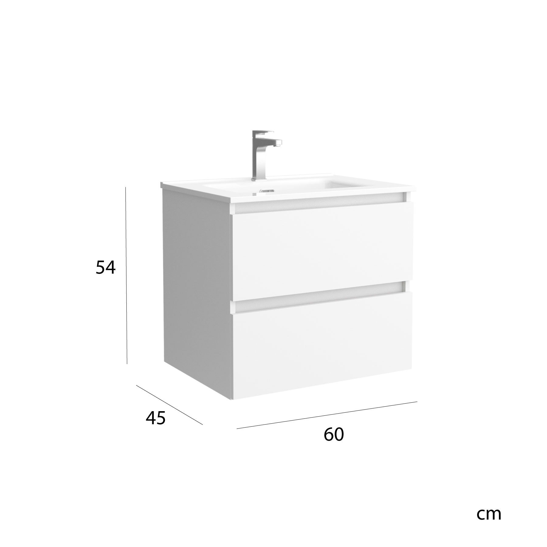 Mueble de baño con 2 cajones y lavabo de porcelana Bequia Salgar - Blanco 60 cm Blanco-6