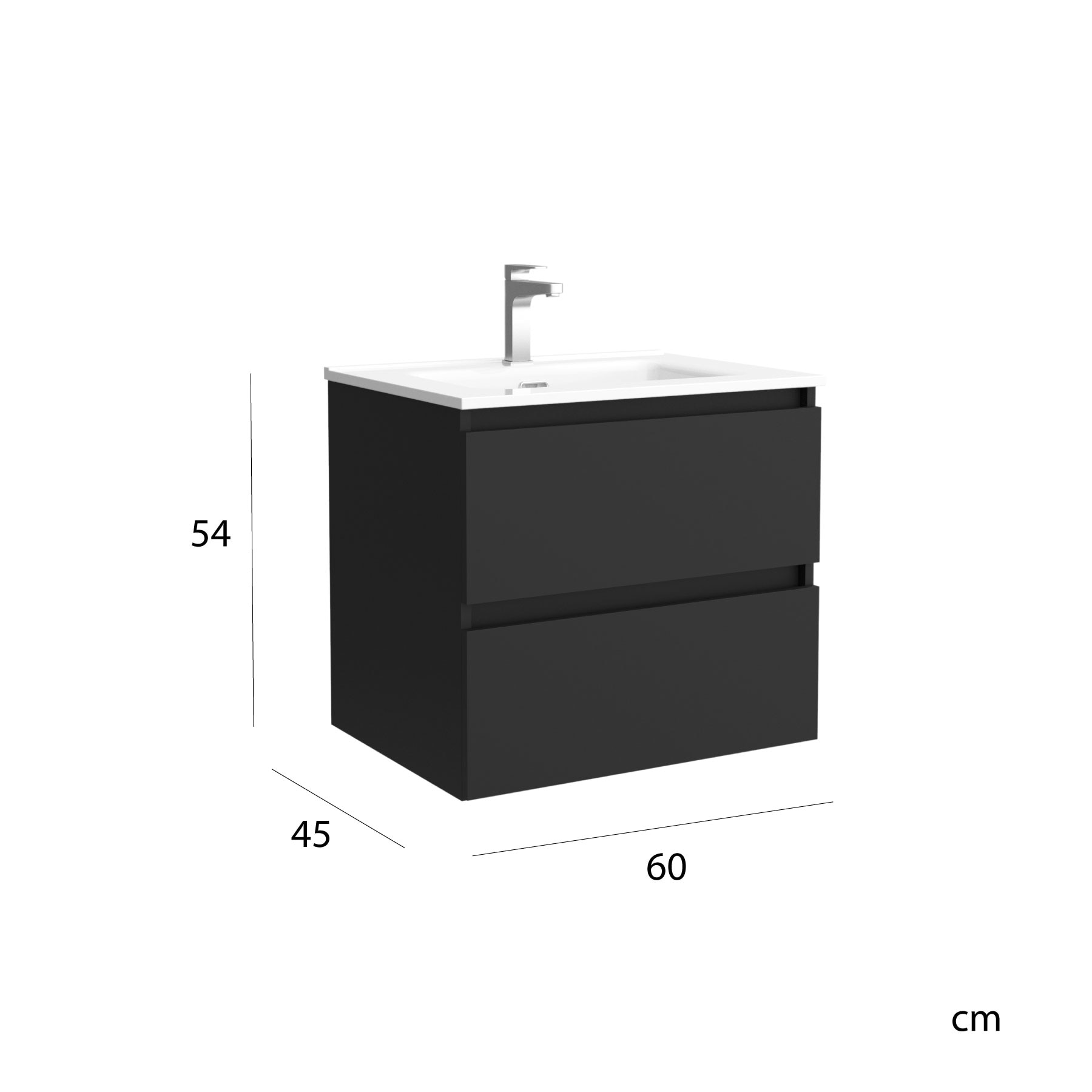 Mueble de baño con 2 cajones y lavabo de porcelana Bequia Salgar - Negro 60 cm Negro-6
