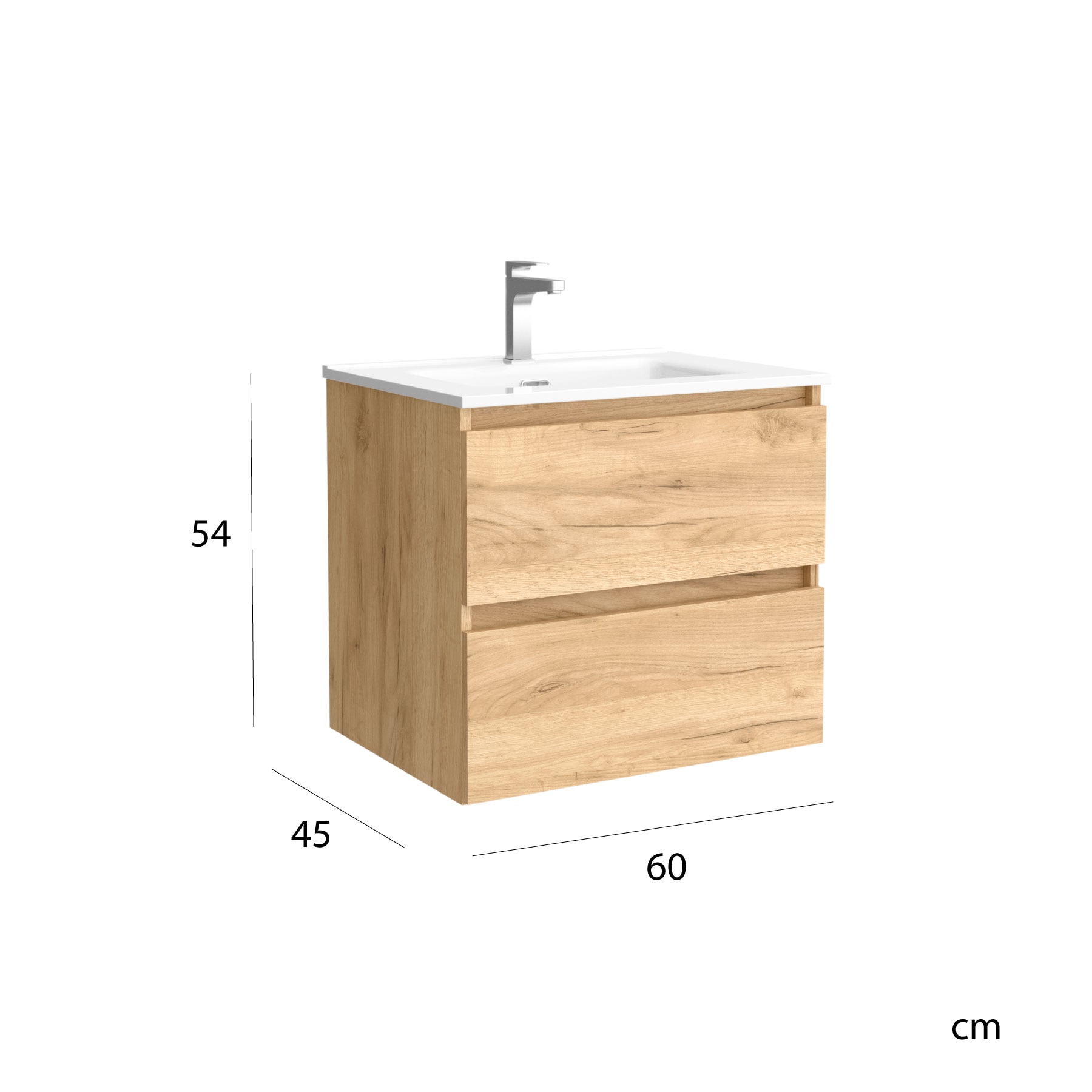 Imagen 6 de Mueble de baño con 2 cajones y lavabo de porcelana Bequia Salgar - Roble 80 cm Roble