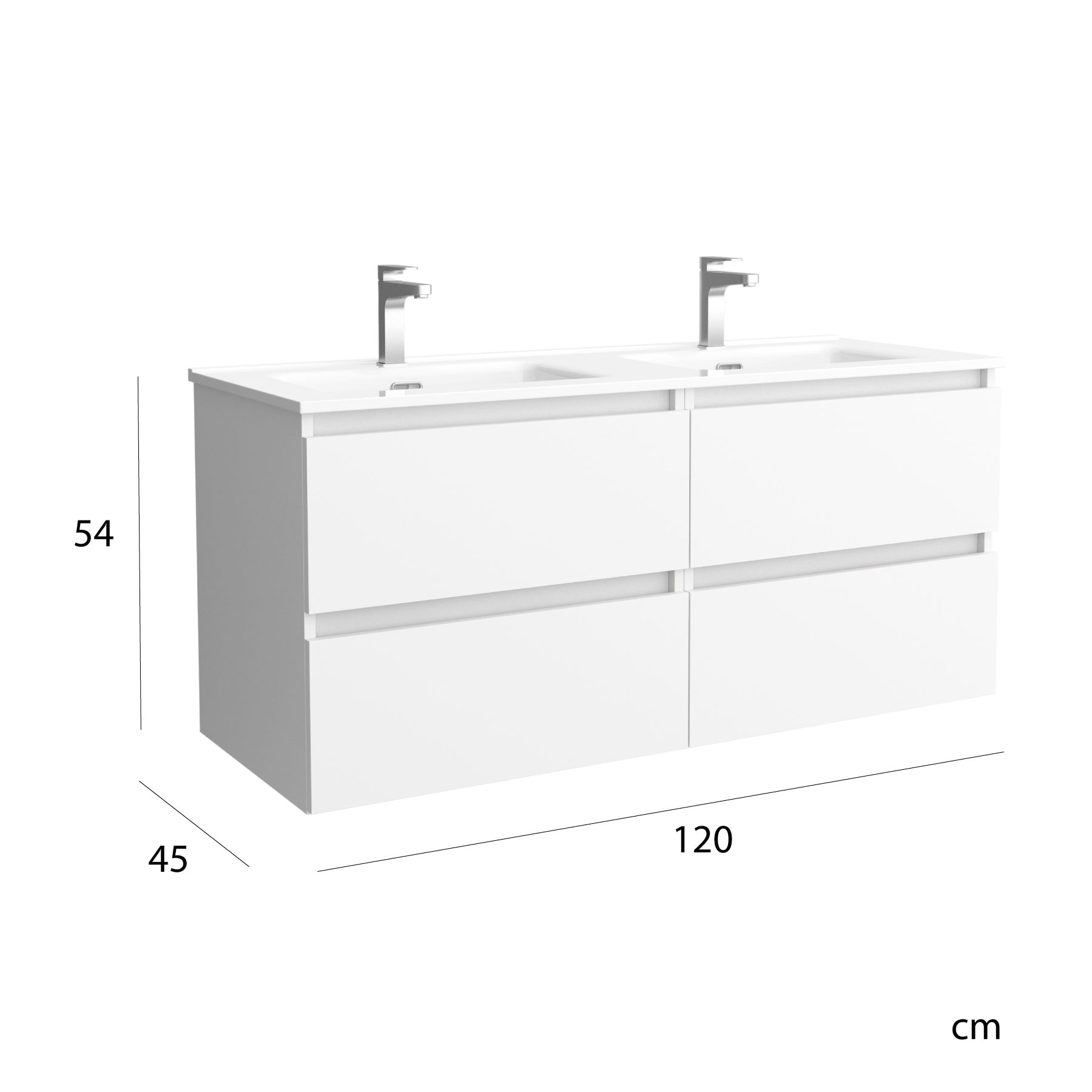 Imagen 6 de Mueble de baño mate con 4 cajones y 2 lavabos de porcelana Bequia Salgar - Blanco 120 cm Blanco