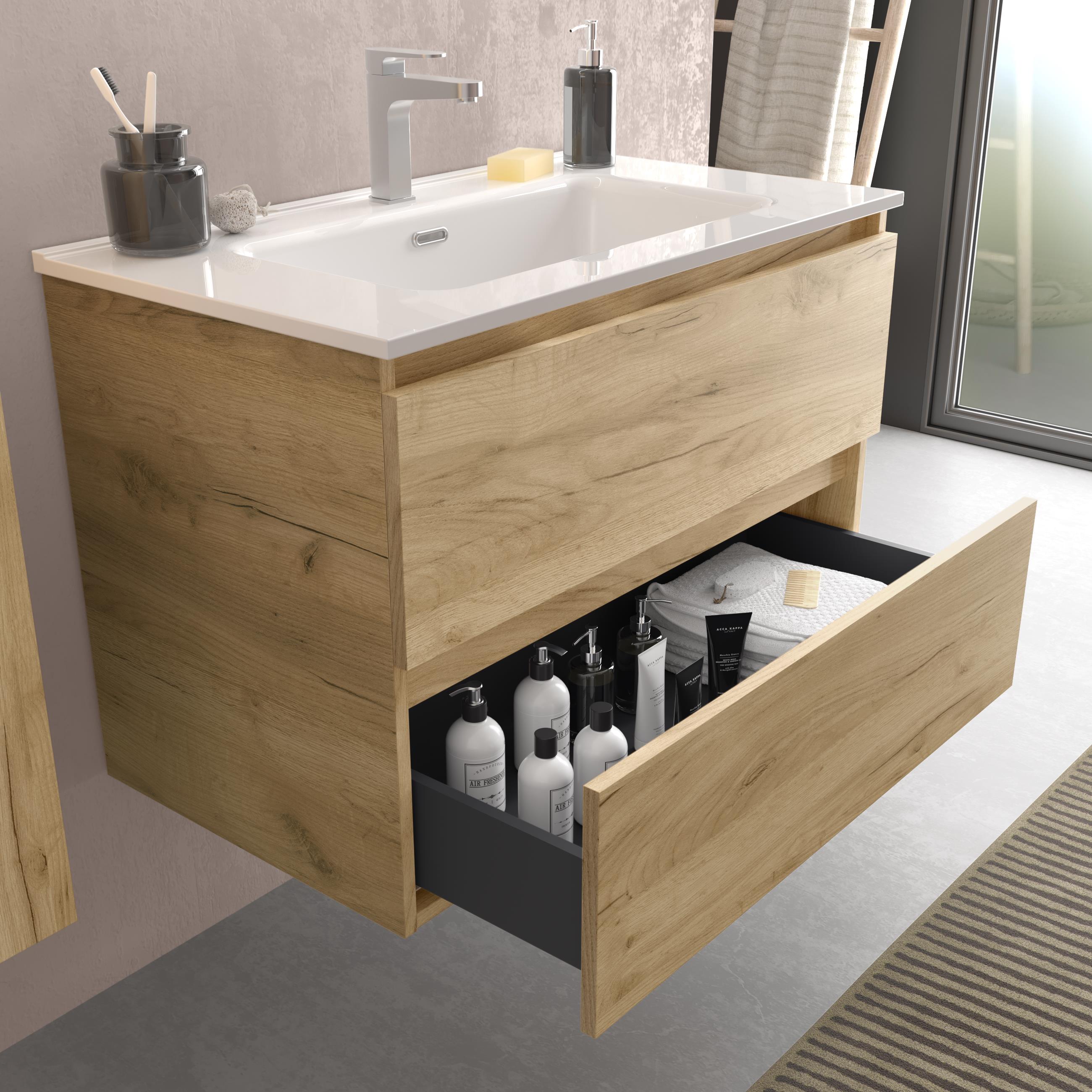 Mueble de baño con 4 cajones y 2 lavabos de porcelana Bequia Salgar - Marrón 120 cm Marrón-3