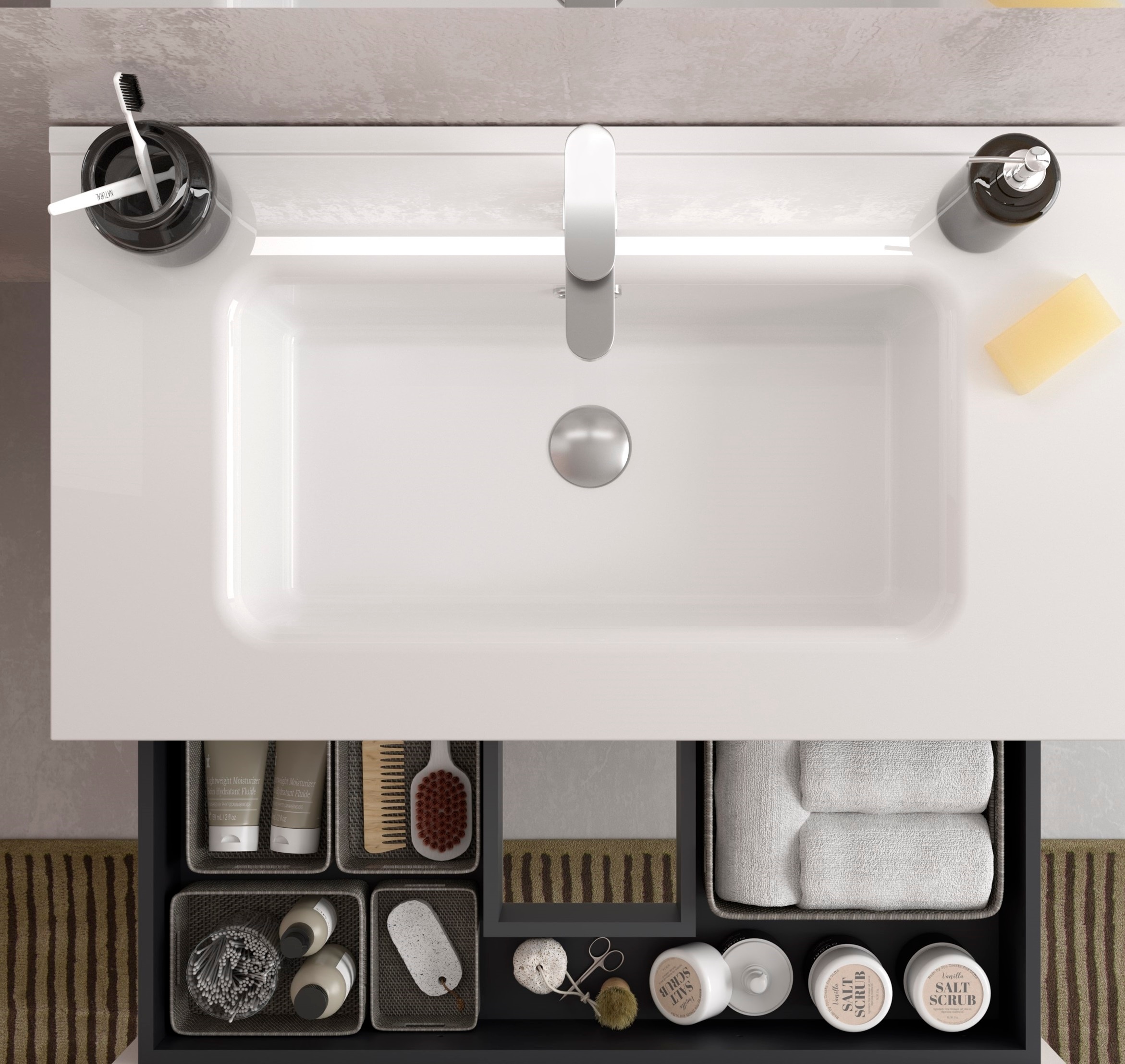 Mueble de baño con 4 cajones y 2 lavabos de porcelana Bequia Salgar - Marrón 120 cm Marrón-4