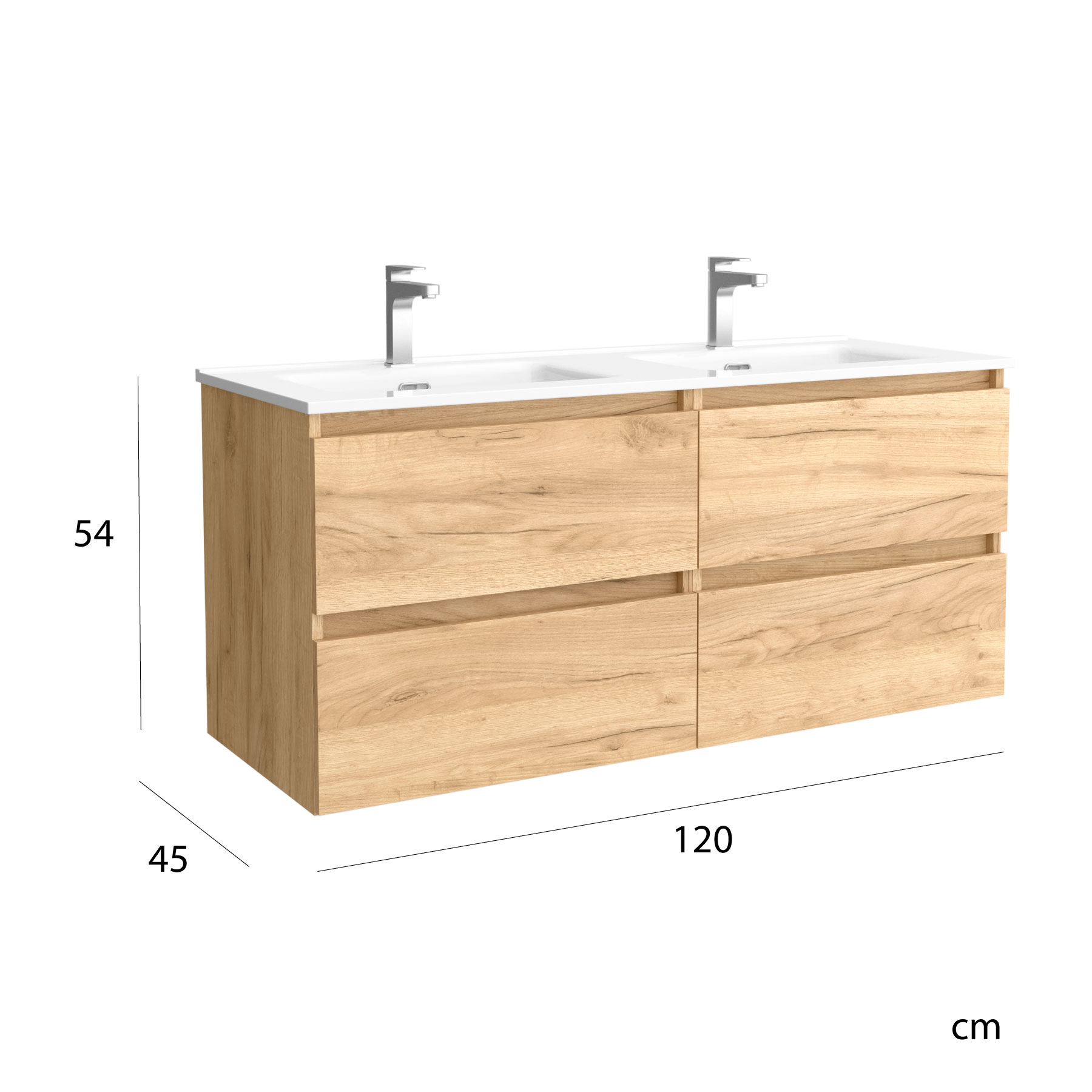Mueble de baño con 4 cajones y 2 lavabos de porcelana Bequia Salgar - Marrón 120 cm Marrón-6