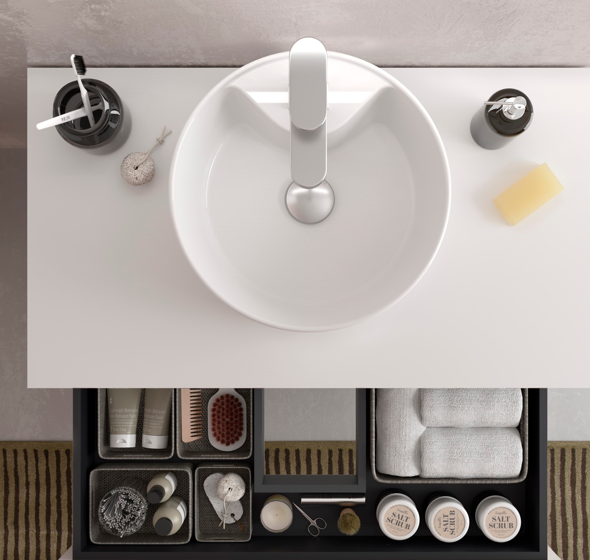 Mueble de baño con 2 cajones y lavabo sobre Encimera Bequia Salgar - Blanco 60 cm Blanco-4