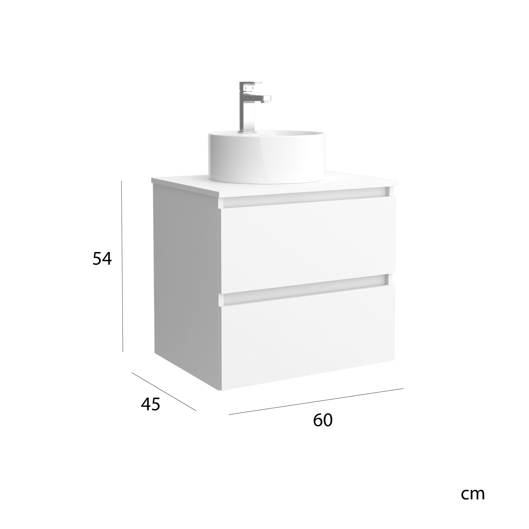 Mueble de baño con 2 cajones y lavabo sobre Encimera Bequia Salgar - Blanco 60 cm Blanco-6