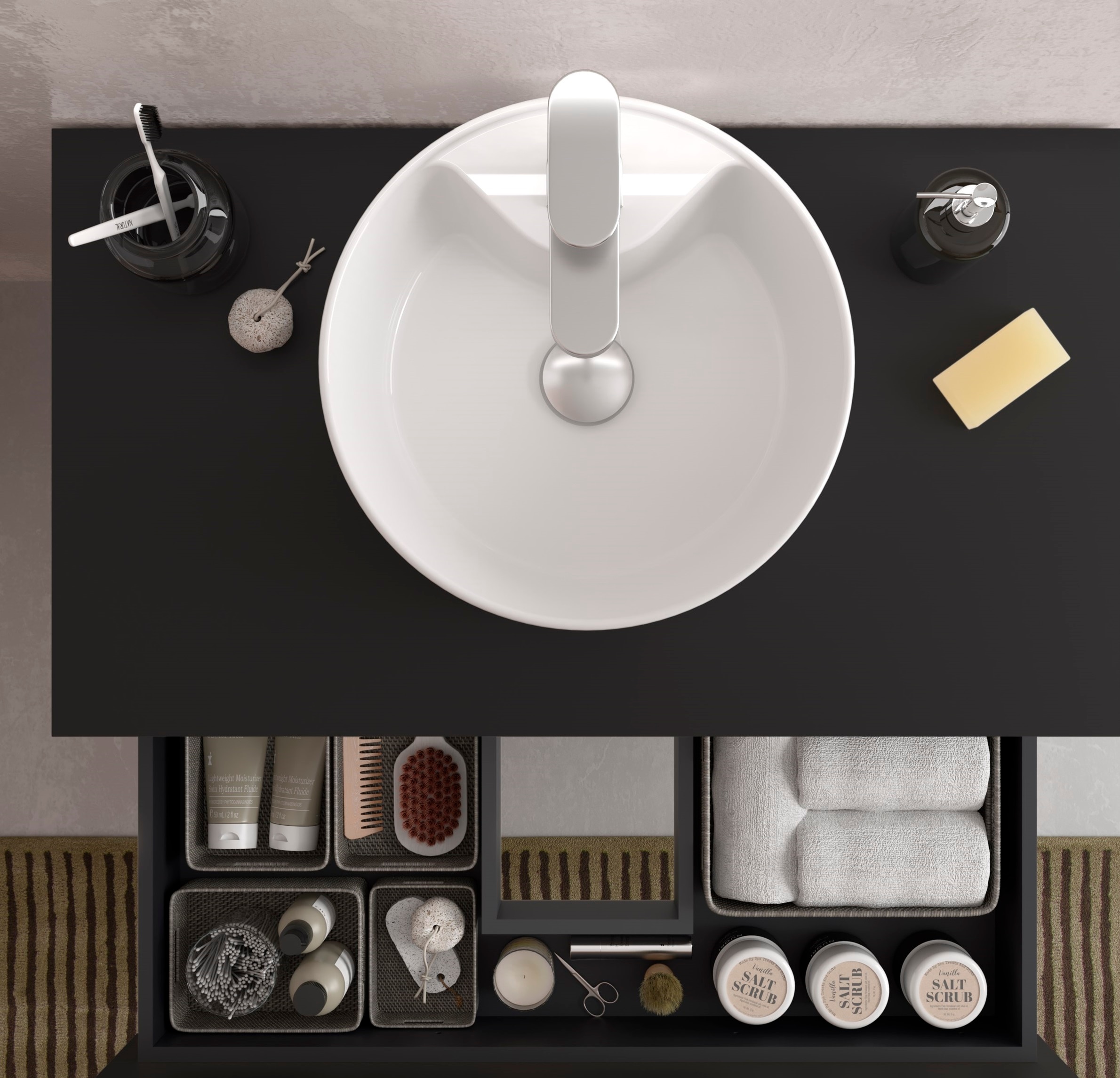 Mueble de baño con 2 cajones y lavabo sobre Encimera Bequia Salgar - Negro 60 cm Negro-4