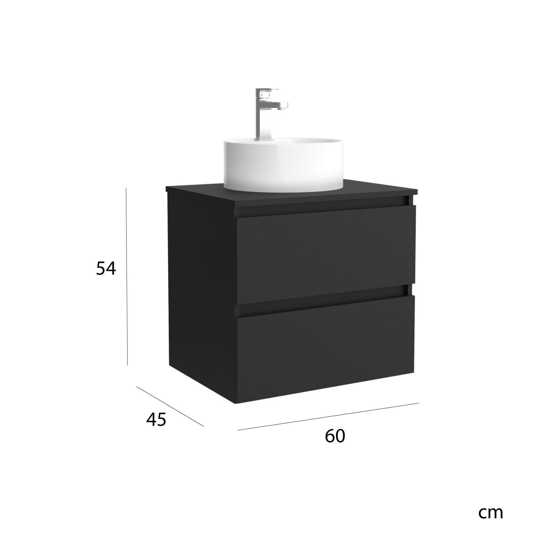 Mueble de baño con 2 cajones y lavabo sobre Encimera Bequia Salgar - Negro 60 cm Negro-6