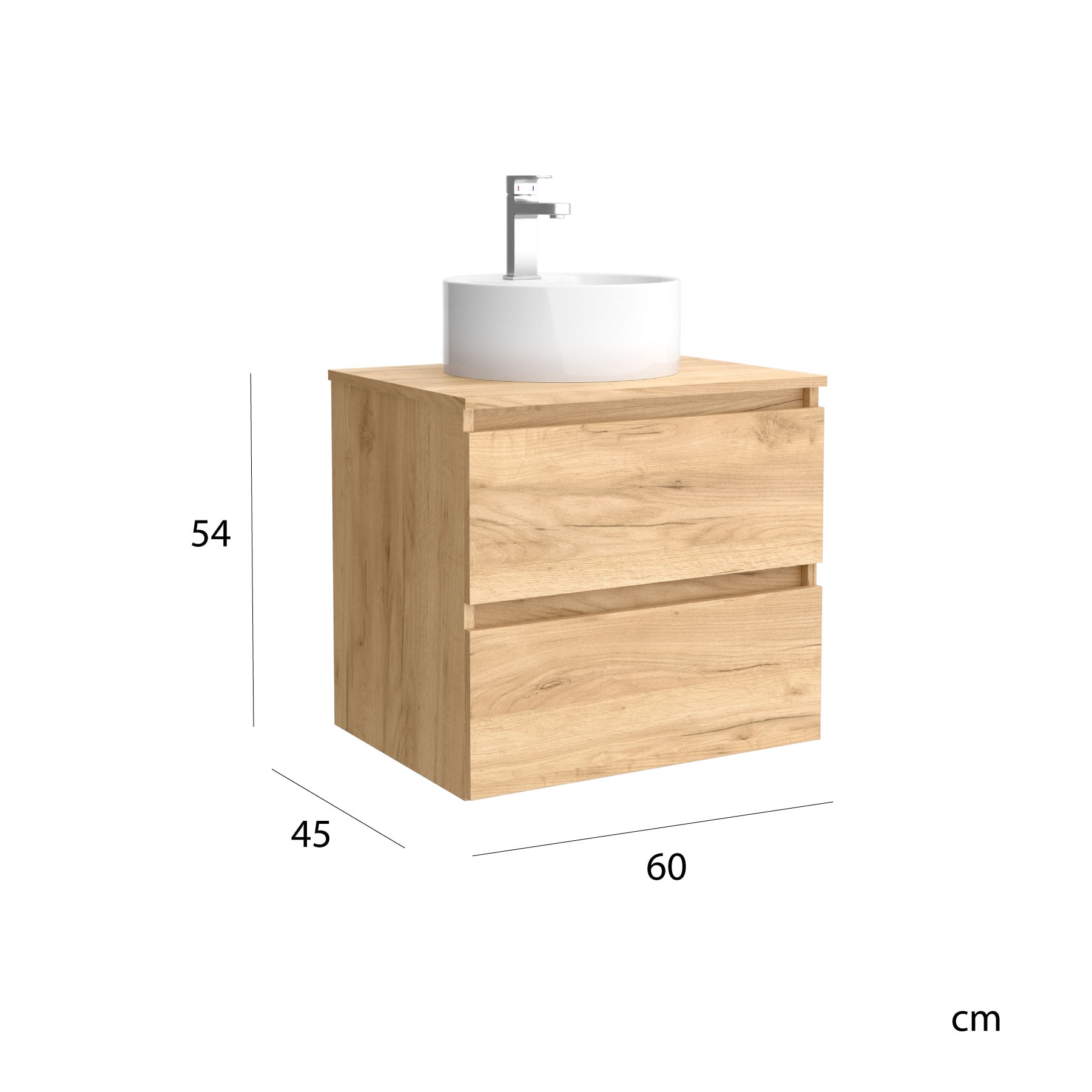 Mueble de baño con 2 cajones y lavabo sobre Encimera Bequia Salgar - Roble 60 cm Roble-6