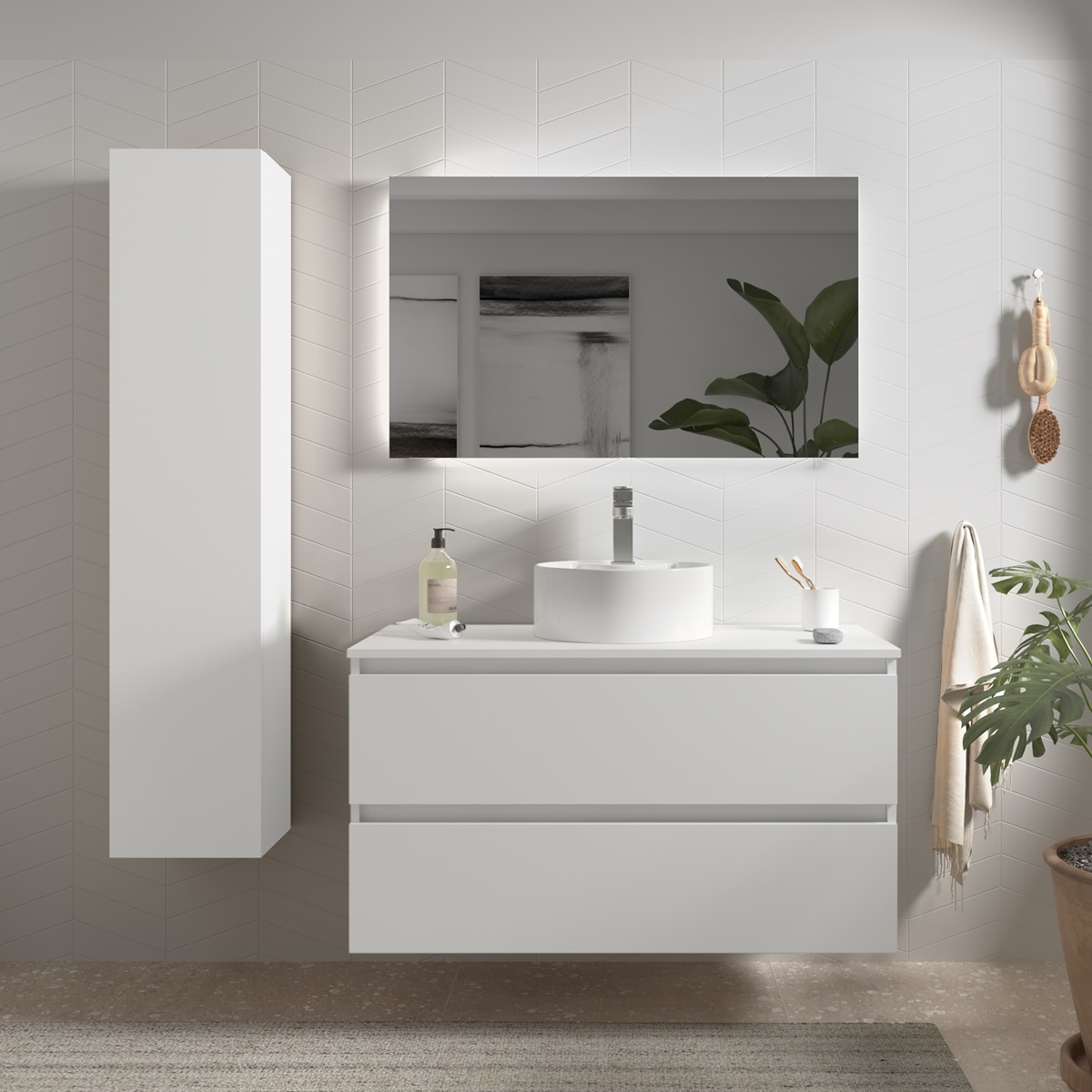 Imagen 0 de Mueble de baño con 2 cajones y lavabo sobre Encimera Bequia Salgar Blanco