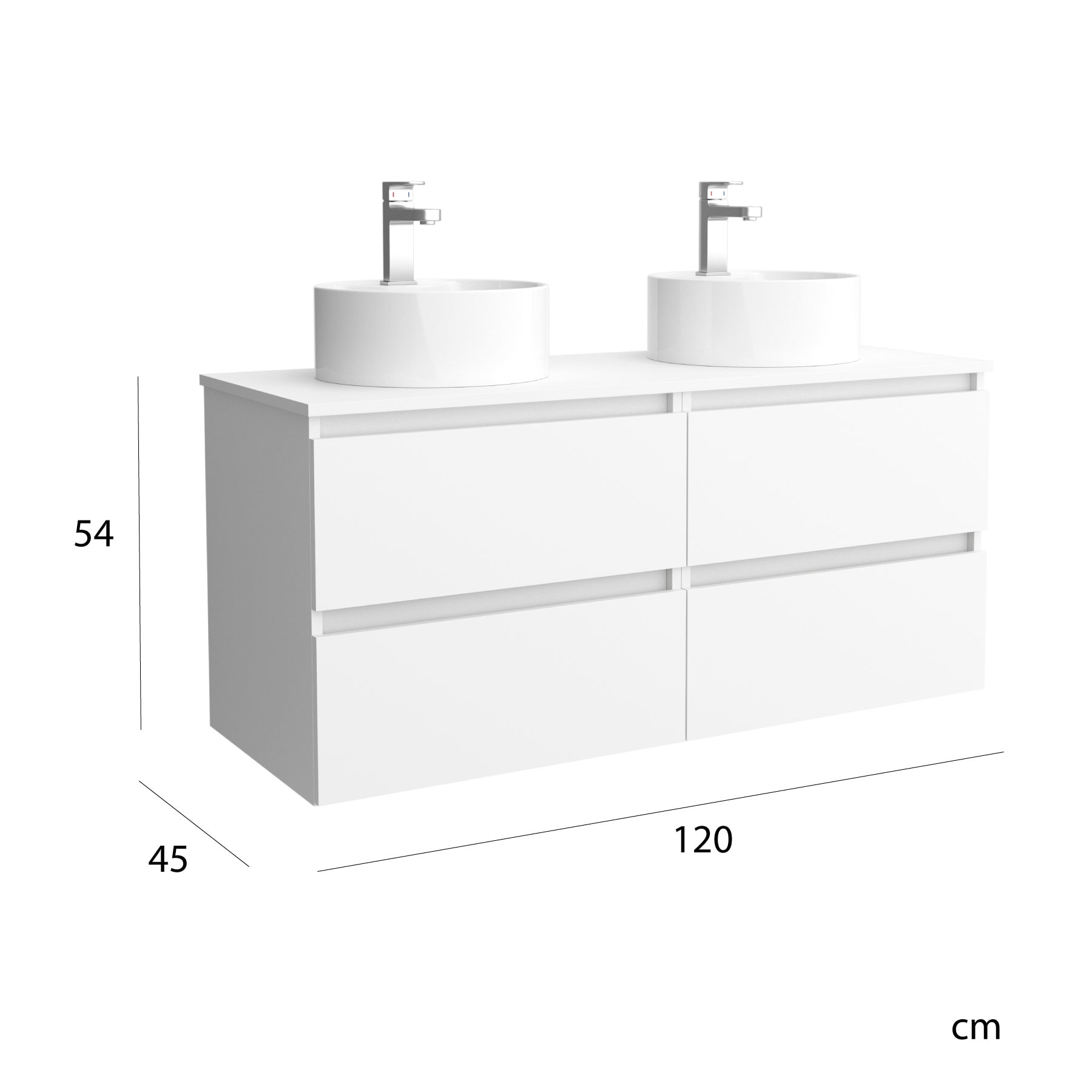 Imagen 6 de Mueble de baño con 4 cajones y 2 lavabos sobre Encimera Bequia Salgar - Blanco 120 cm Blanco