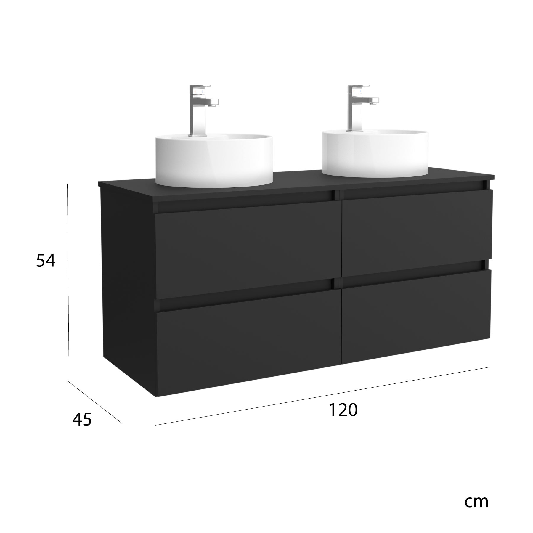 Imagen 6 de Mueble de baño con 4 cajones y 2 lavabos sobre Encimera Bequia Salgar - Negro 120 cm Negro