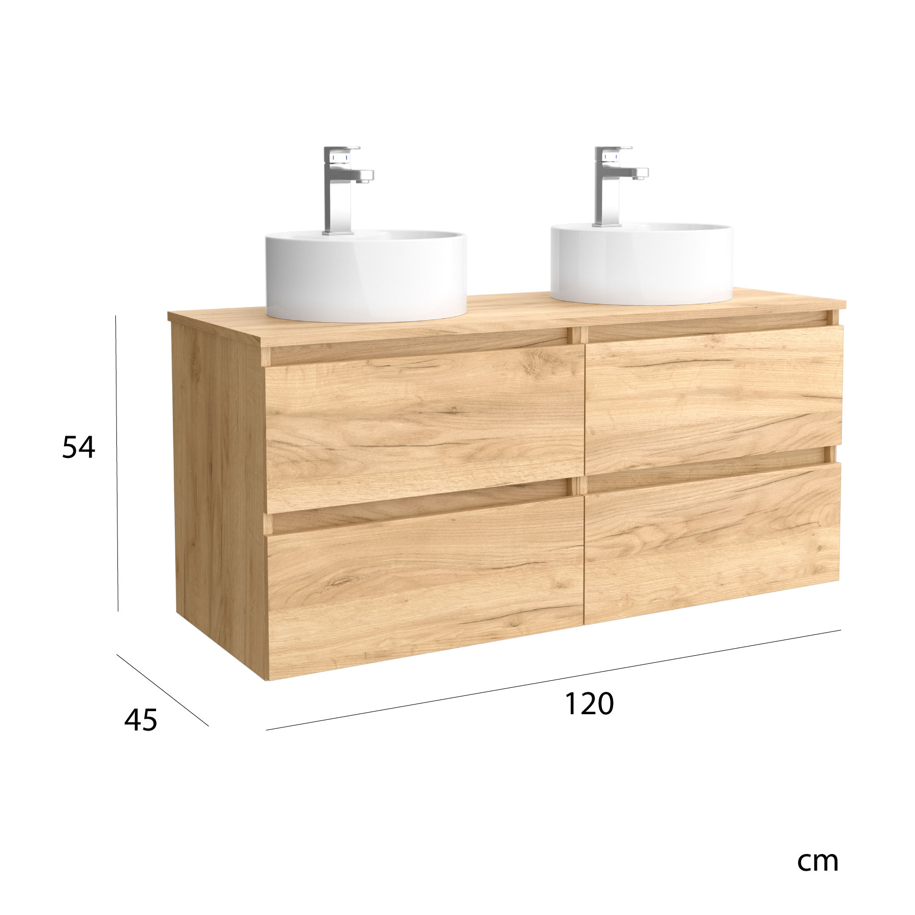 Imagen 6 de Mueble de baño con 4 cajones y 2 lavabos sobre Encimera Bequia Salgar - Roble 120 cm Roble