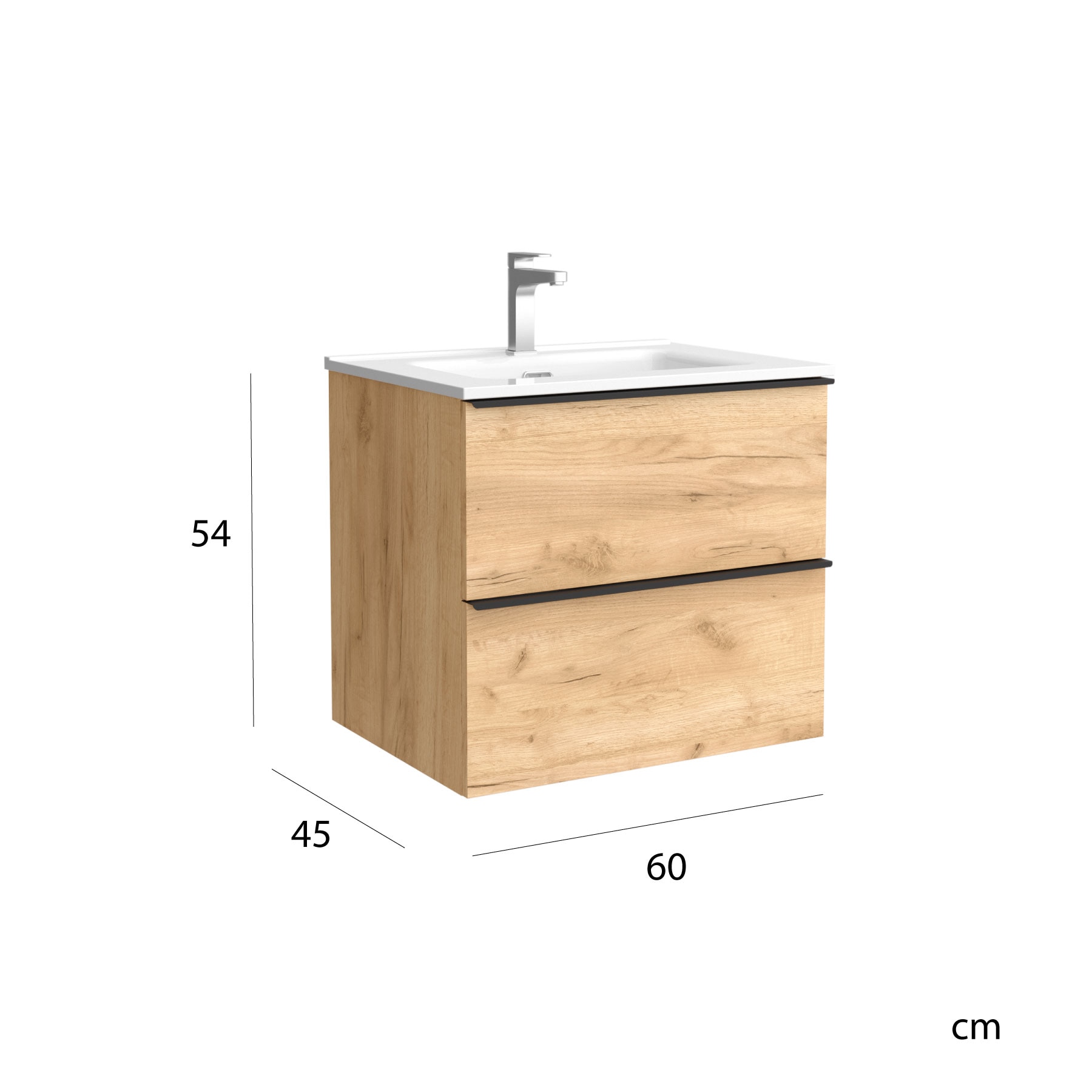 Imagen 6 de Mueble de baño con 2 cajones tirador de pestaña y Lavabo de porcelana Nabua Salgar - Roble 80 cm Roble