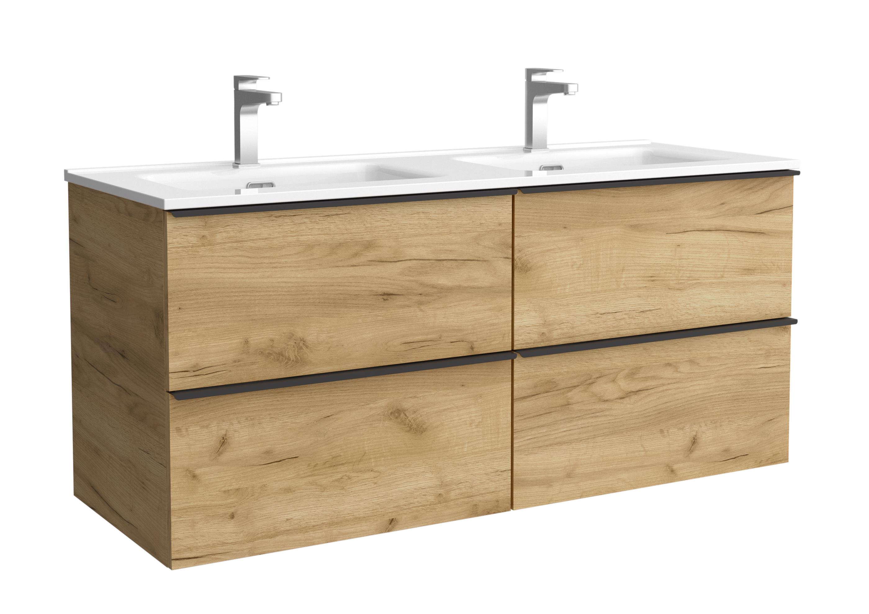 Imagen 1 de Mueble de baño con 4 cajones tirador de pestaña y Lavabo de porcelana Nabua Salgar - Roble 120 cm Roble