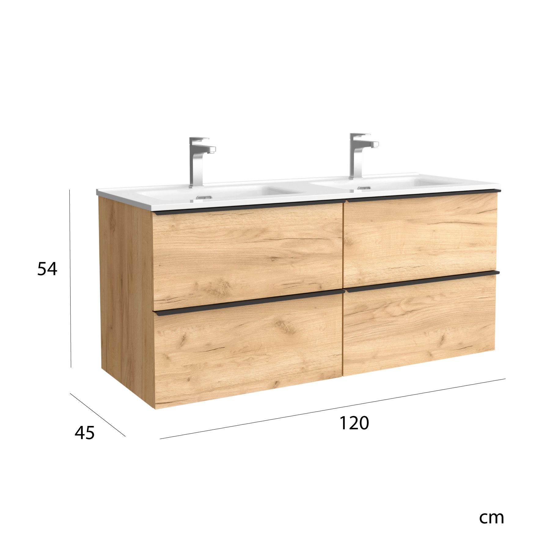 Imagen 5 de Mueble de baño con 4 cajones tirador de pestaña y Lavabo de porcelana Nabua Salgar - Roble 120 cm Roble