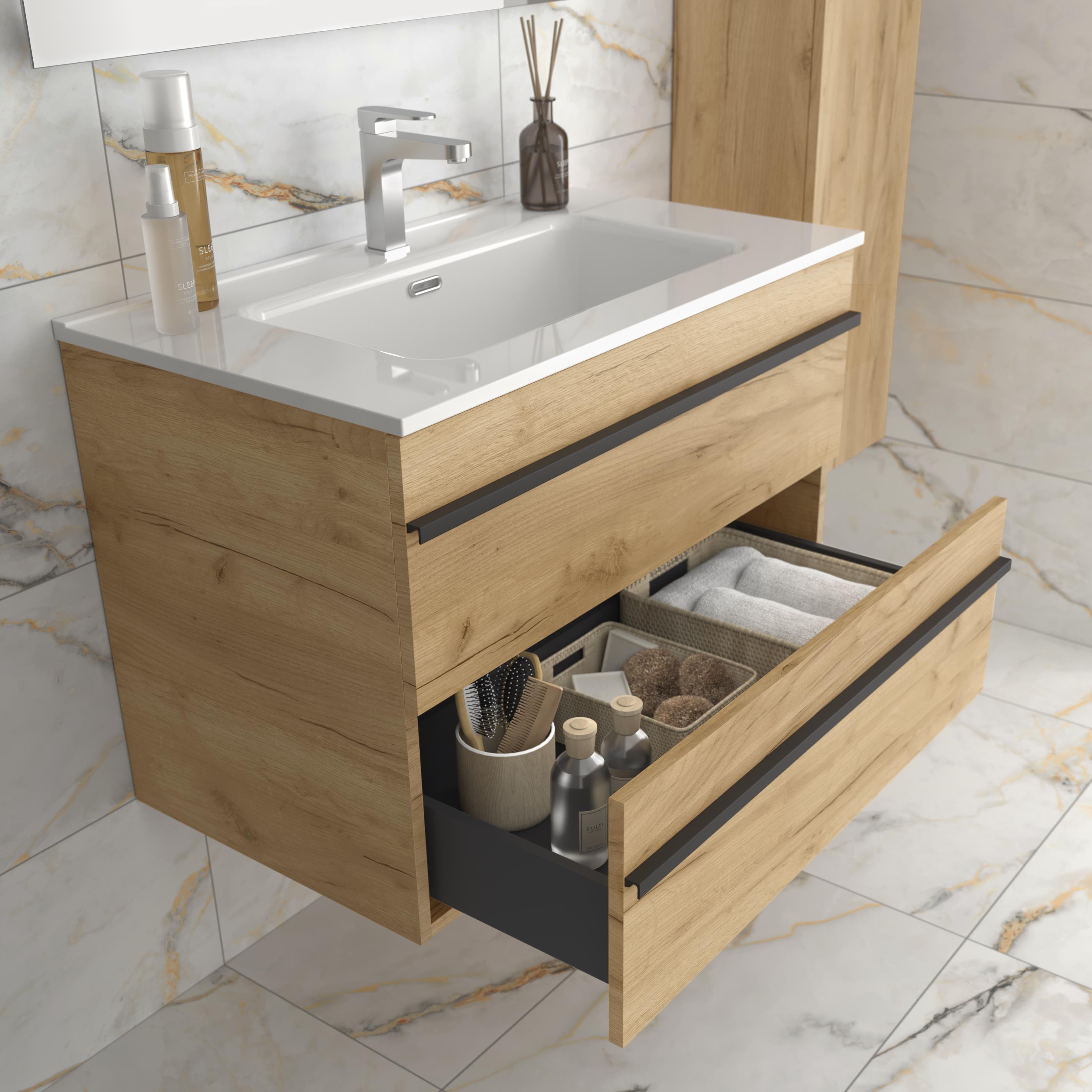Imagen 3 de Mueble de baño con 2 cajones lavabo Born Salgar - Marrón 100 cm Marrón