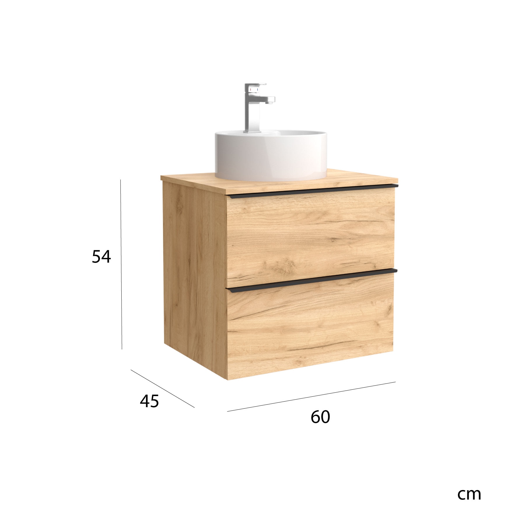 Imagen 6 de Mueble de baño con 2 cajones tirador de pestaña y lavabo sobre encimera Nabua Salgar - Roble 80 cm Roble