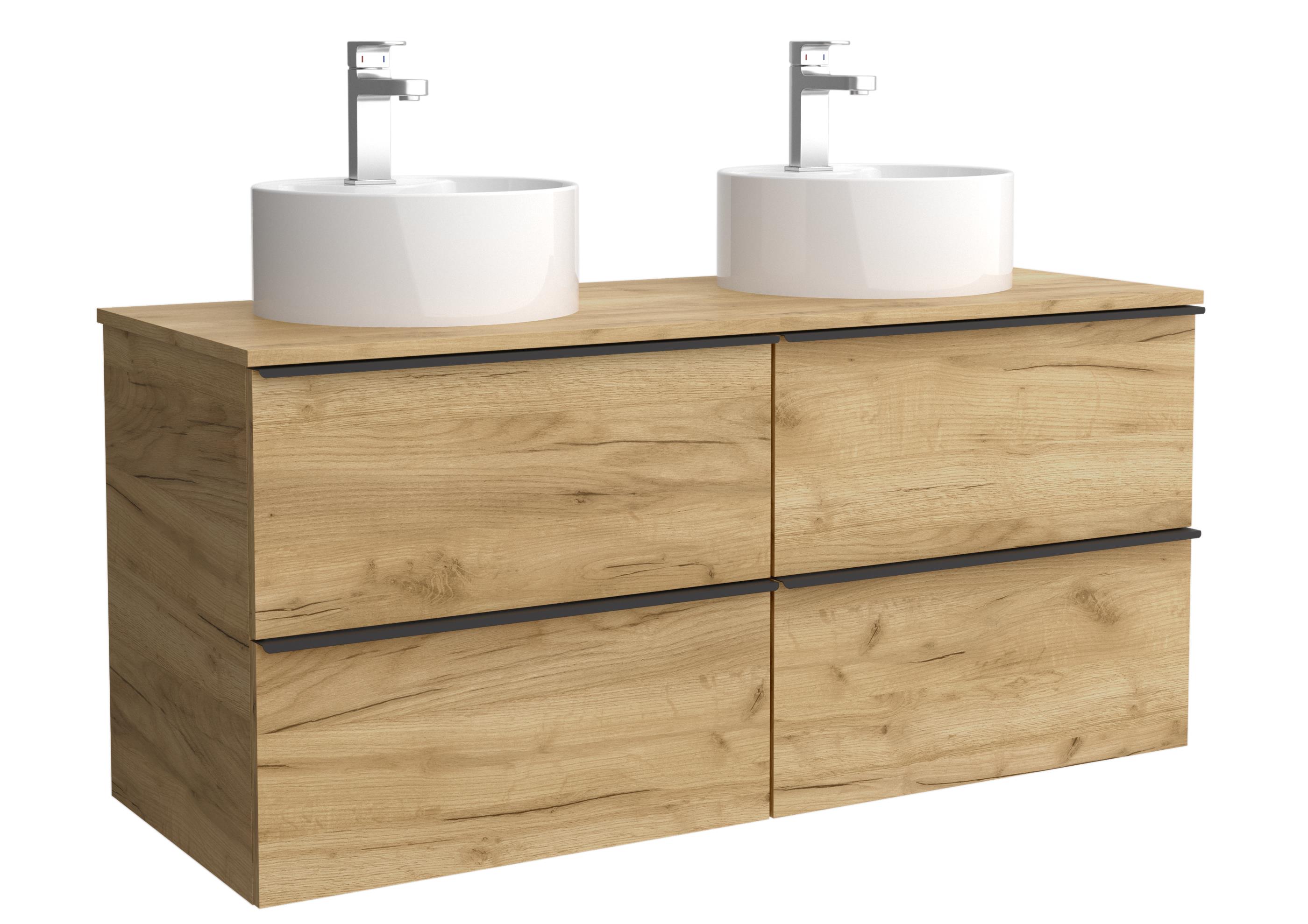 Imagen 1 de Mueble de baño con 4 cajones tirador de pestaña y lavabo sobre encimera Nabua Salgar - Roble 120 cm Roble