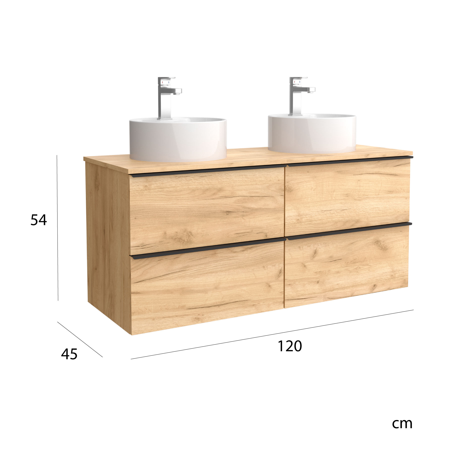 Imagen 5 de Mueble de baño con 4 cajones tirador de pestaña y lavabo sobre encimera Nabua Salgar - Roble 120 cm Roble
