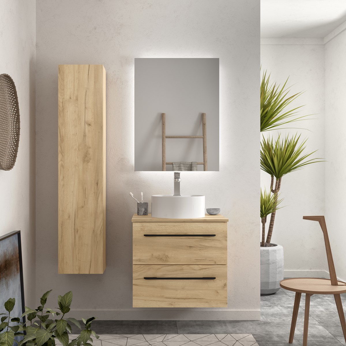 Imagen 2 de Mueble de baño con 2 cajones y lavabo sobre encimera Morai Salgar - Marrón 100 cm Marrón