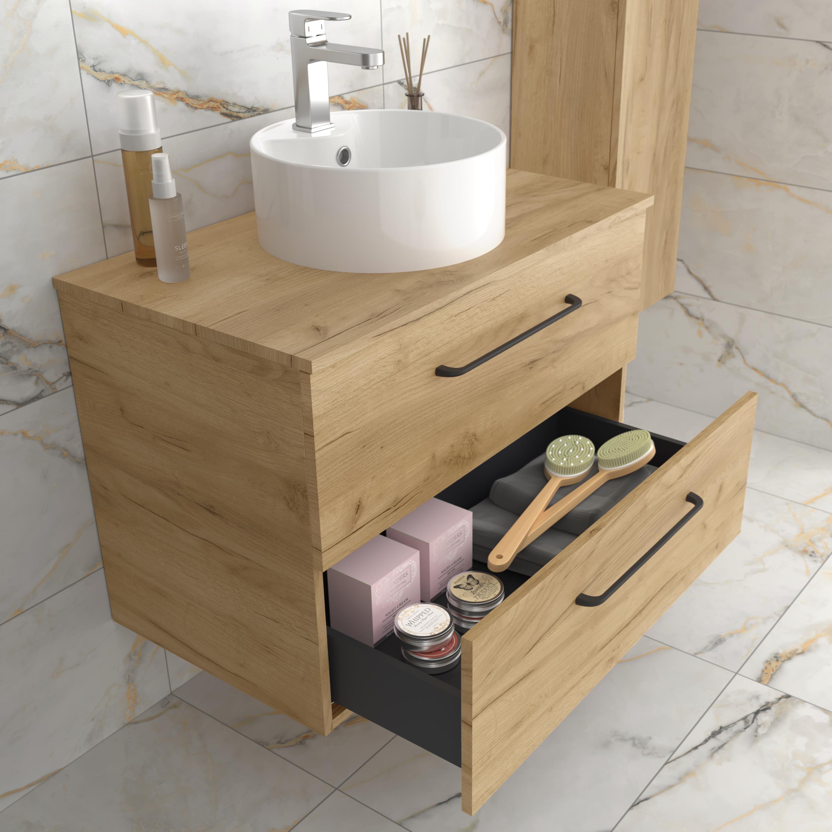 Imagen 3 de Mueble de baño con 2 cajones y lavabo sobre encimera Morai Salgar - Marrón 100 cm Marrón