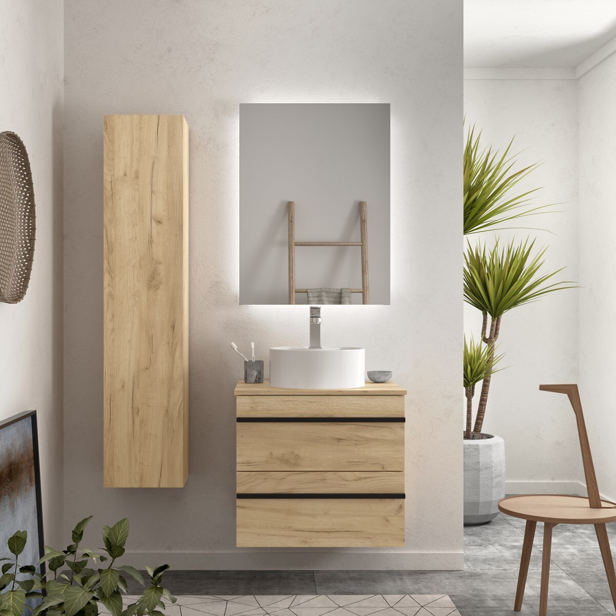 Imagen 2 de Mueble de baño con 2 cajones y lavabo sobre encimera Born Salgar - Marrón 100 cm Marrón