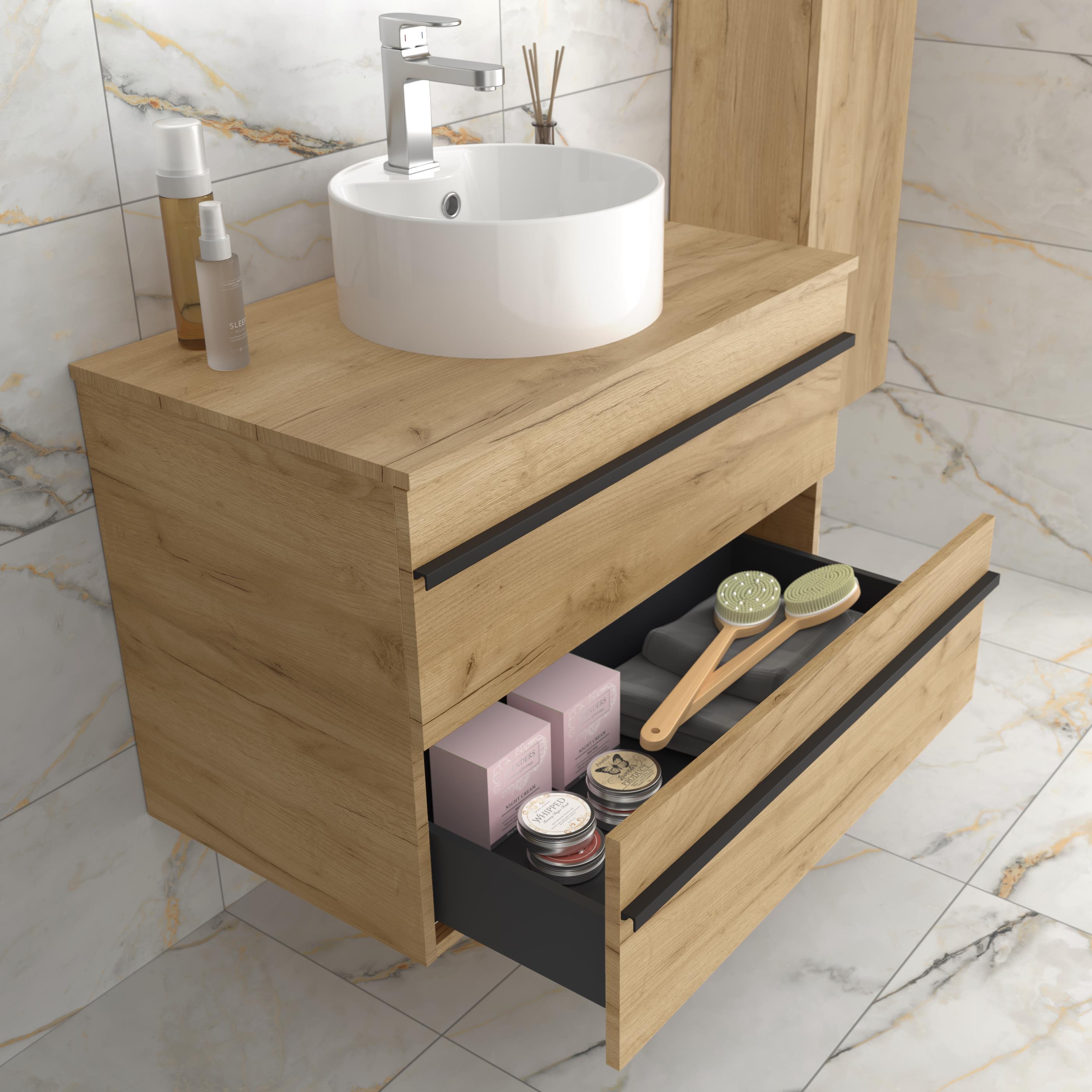 Imagen 3 de Mueble de baño con 2 cajones y lavabo sobre encimera Born Salgar - Marrón 100 cm Marrón