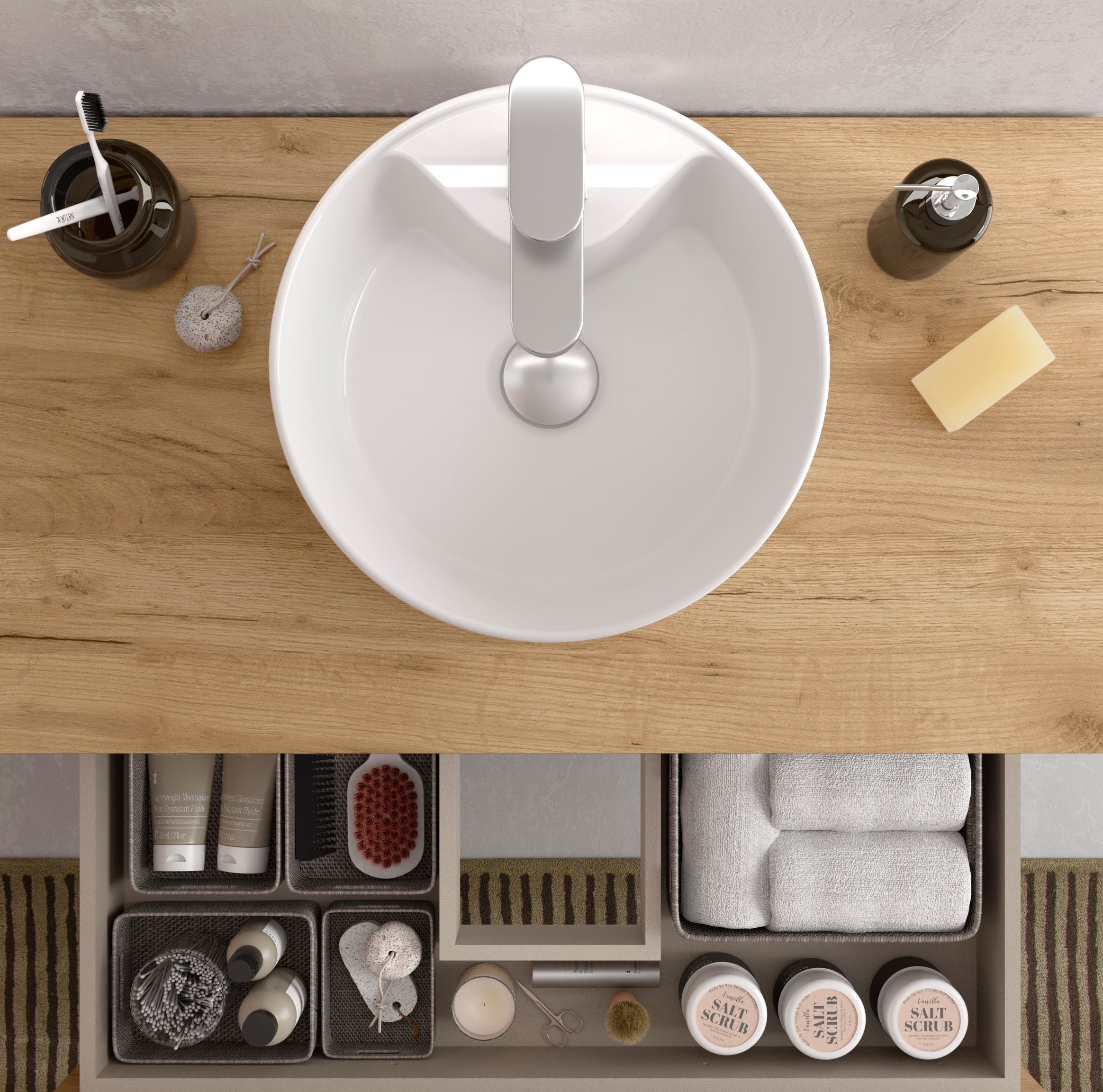 Imagen 5 de Mueble de baño con 2 cajones y lavabo sobre encimera Born Salgar - Marrón 100 cm Marrón