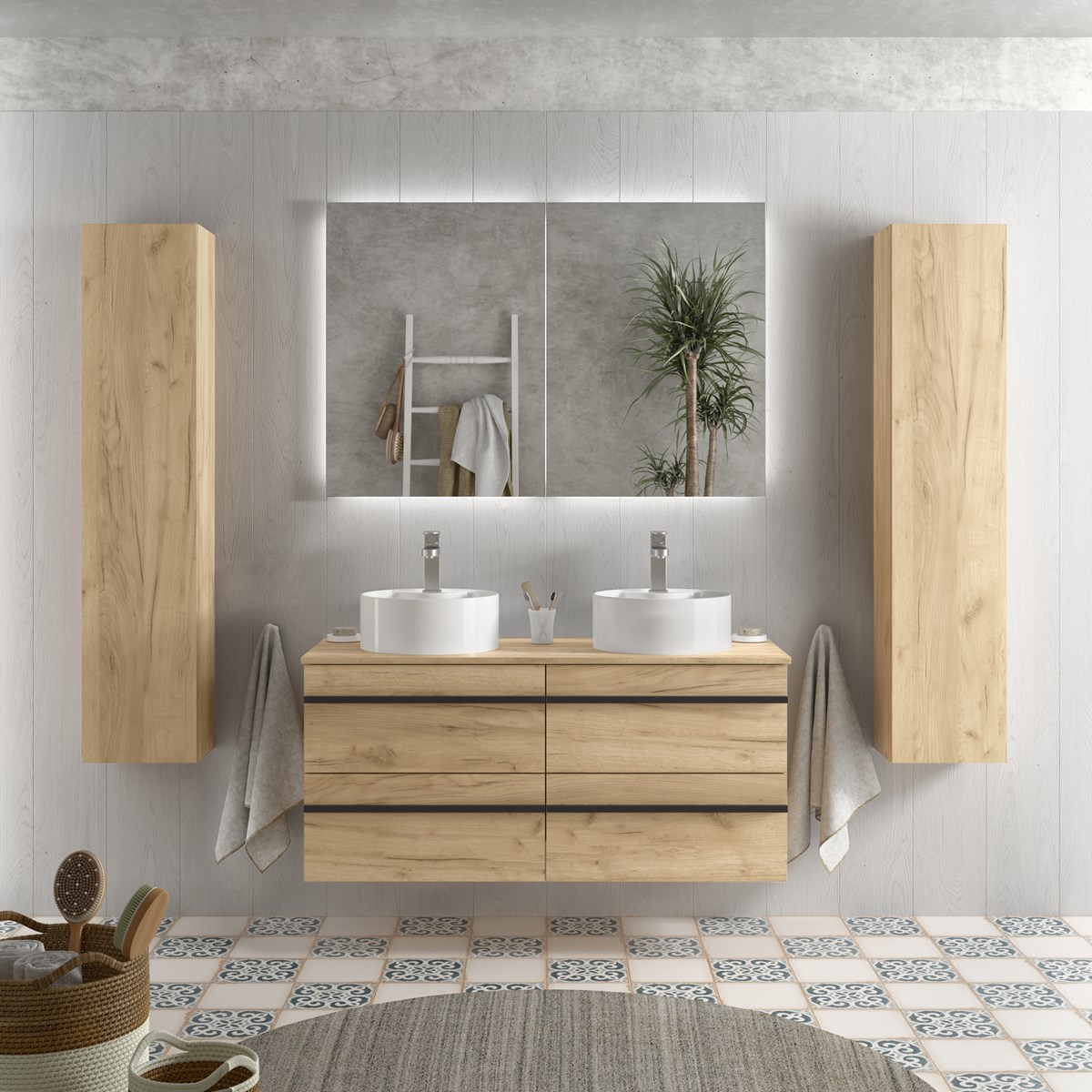 Imagen 2 de Mueble de baño con 4 cajones y 2 lavabos sobre encimera Born Salgar - Marrón 120 cm Marrón