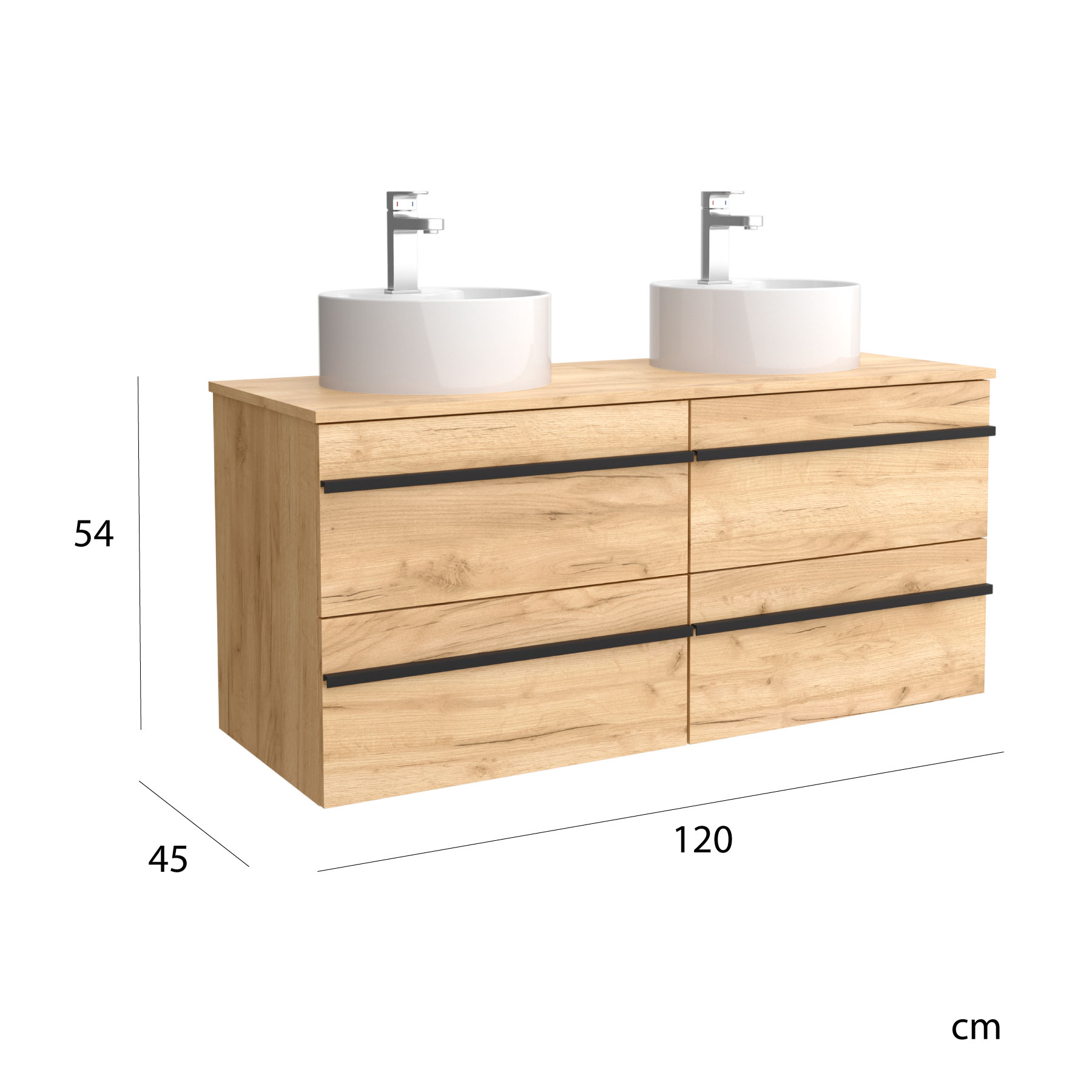 Imagen 5 de Mueble de baño con 4 cajones y 2 lavabos sobre encimera Born Salgar - Marrón 120 cm Marrón