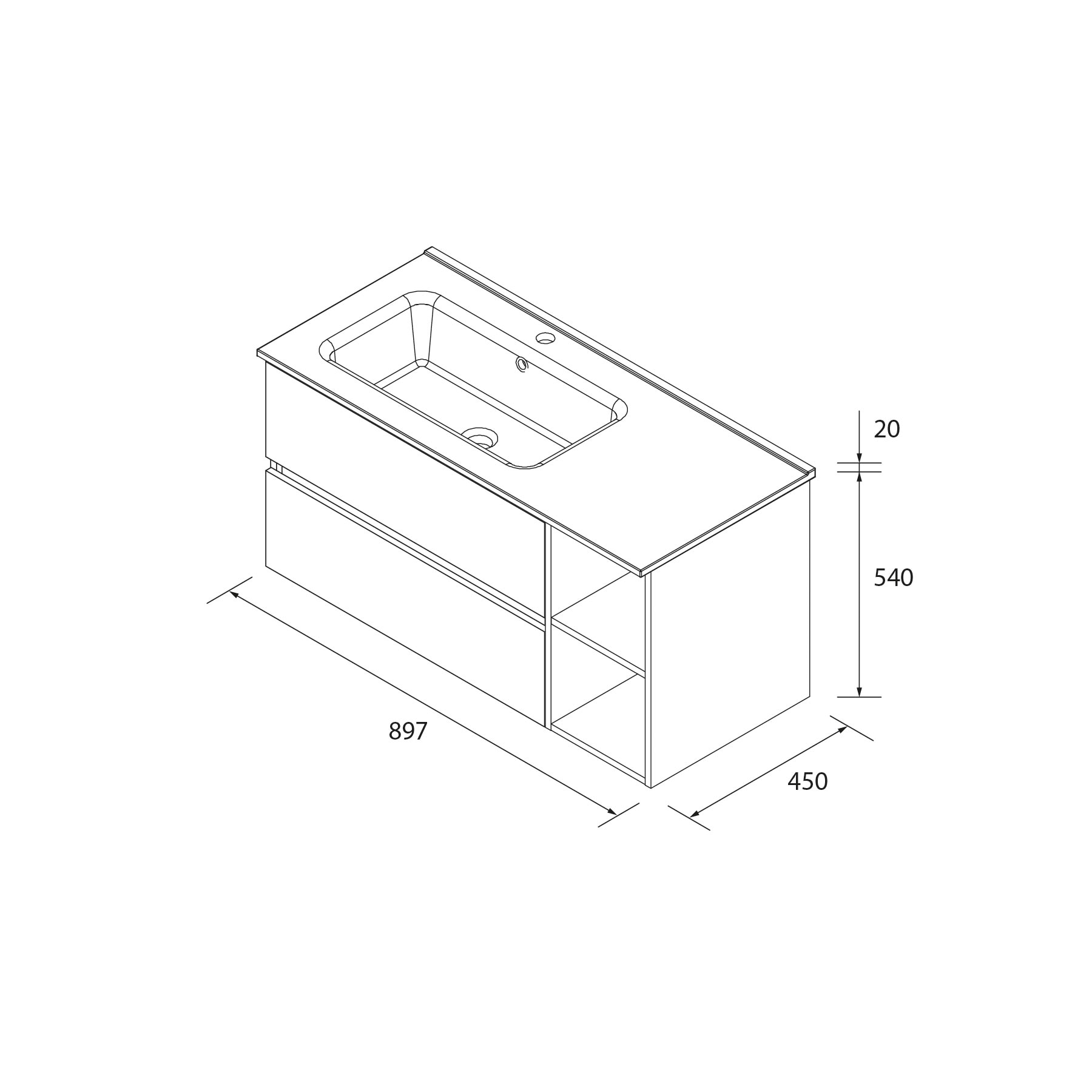 Imagen 6 de Mueble de baño con 2 cajones coqueta derecha 2 huecos y Lavabo integrado Bequia Salgar - Blanco / Roble 100 cm Blanco / Roble